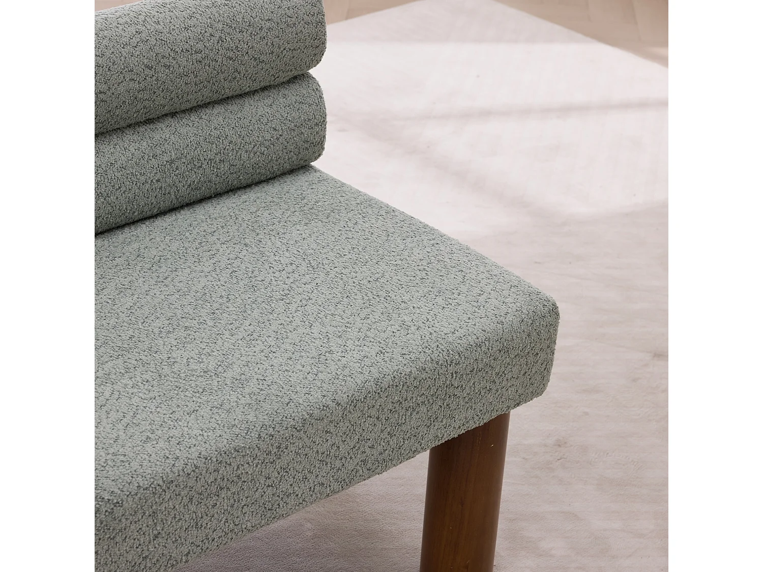 Banc 116 x 59 x 72 cm en tissu bouclé vert sauge avec cadre en bois