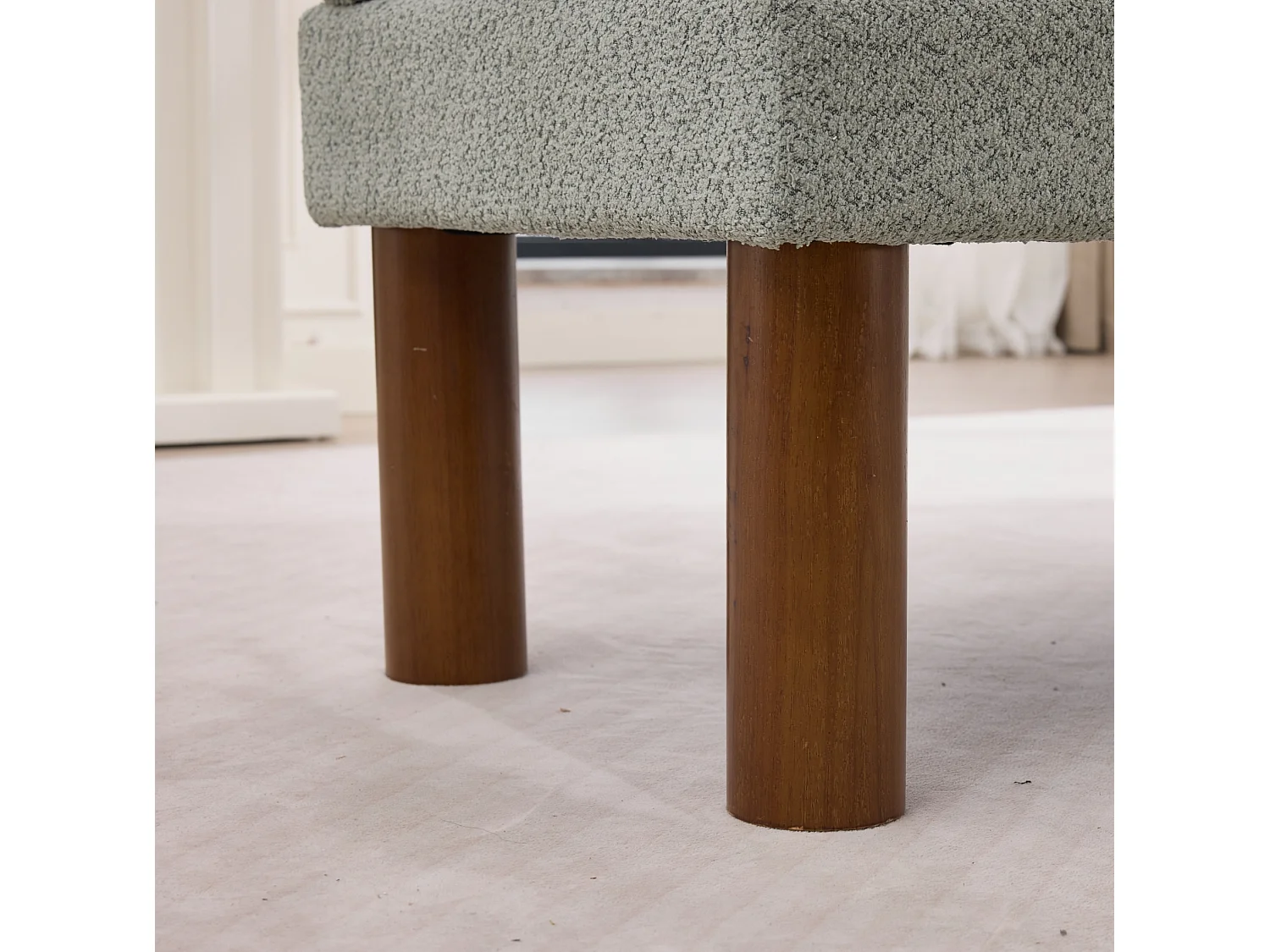 Banc 116 x 59 x 72 cm en tissu bouclé vert sauge avec cadre en bois