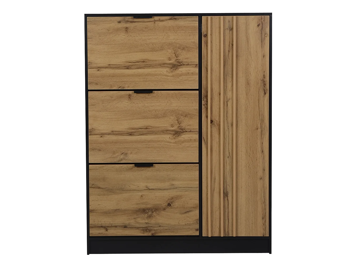 Meuble à chaussures avec 3 portes à battant - Noir et bois 100x30x130cm