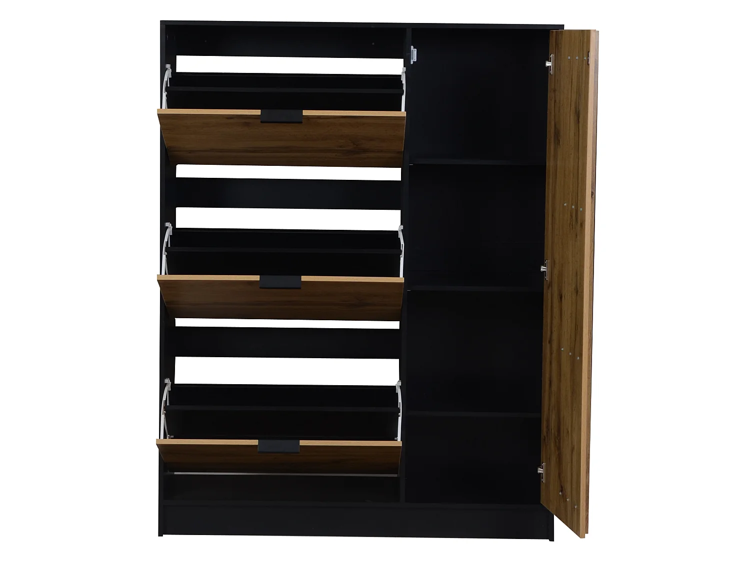 Meuble à chaussures avec 3 portes à battant - Noir et bois 100x30x130cm