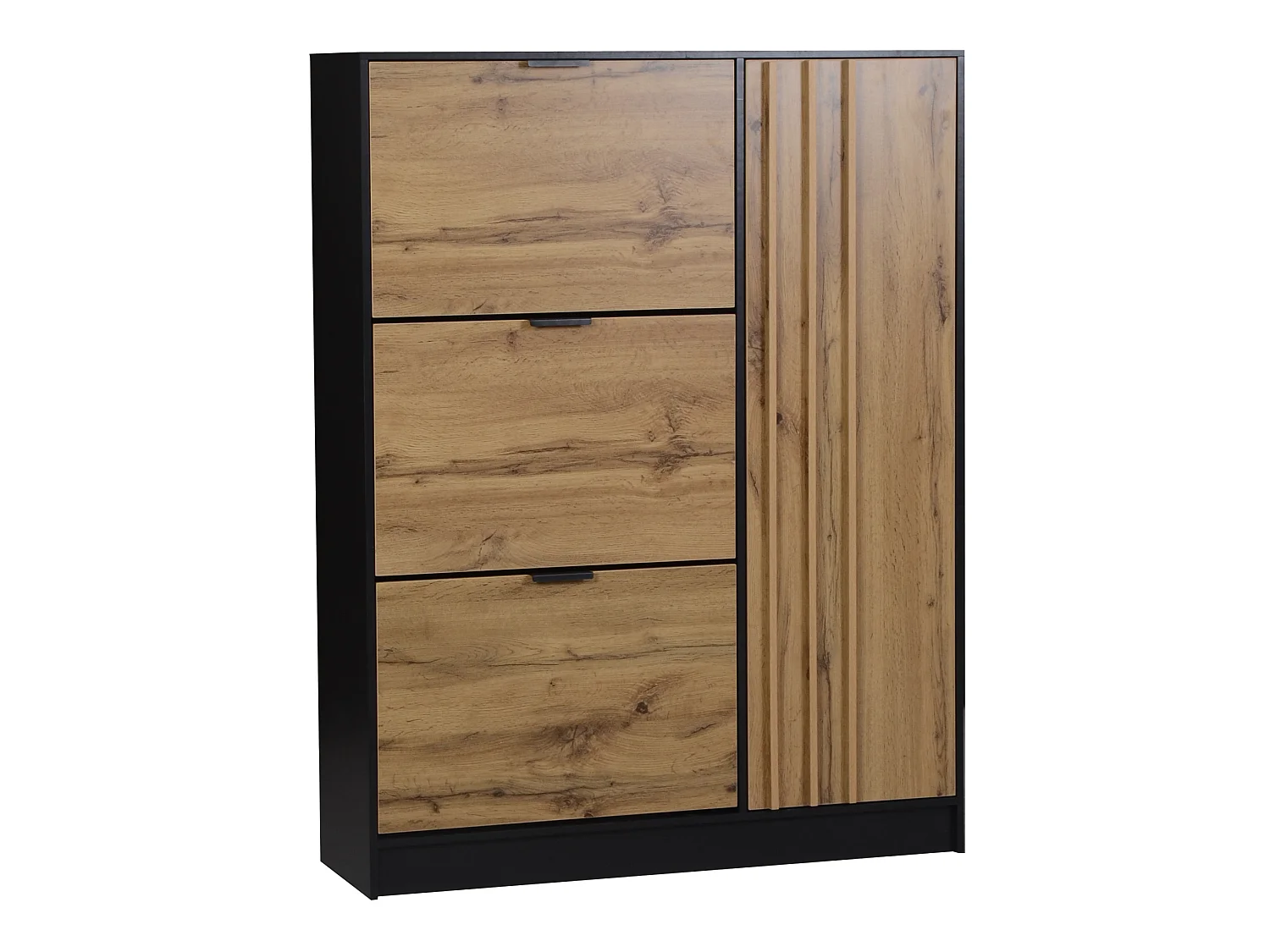 Meuble à chaussures avec 3 portes à battant - Noir et bois 100x30x130cm