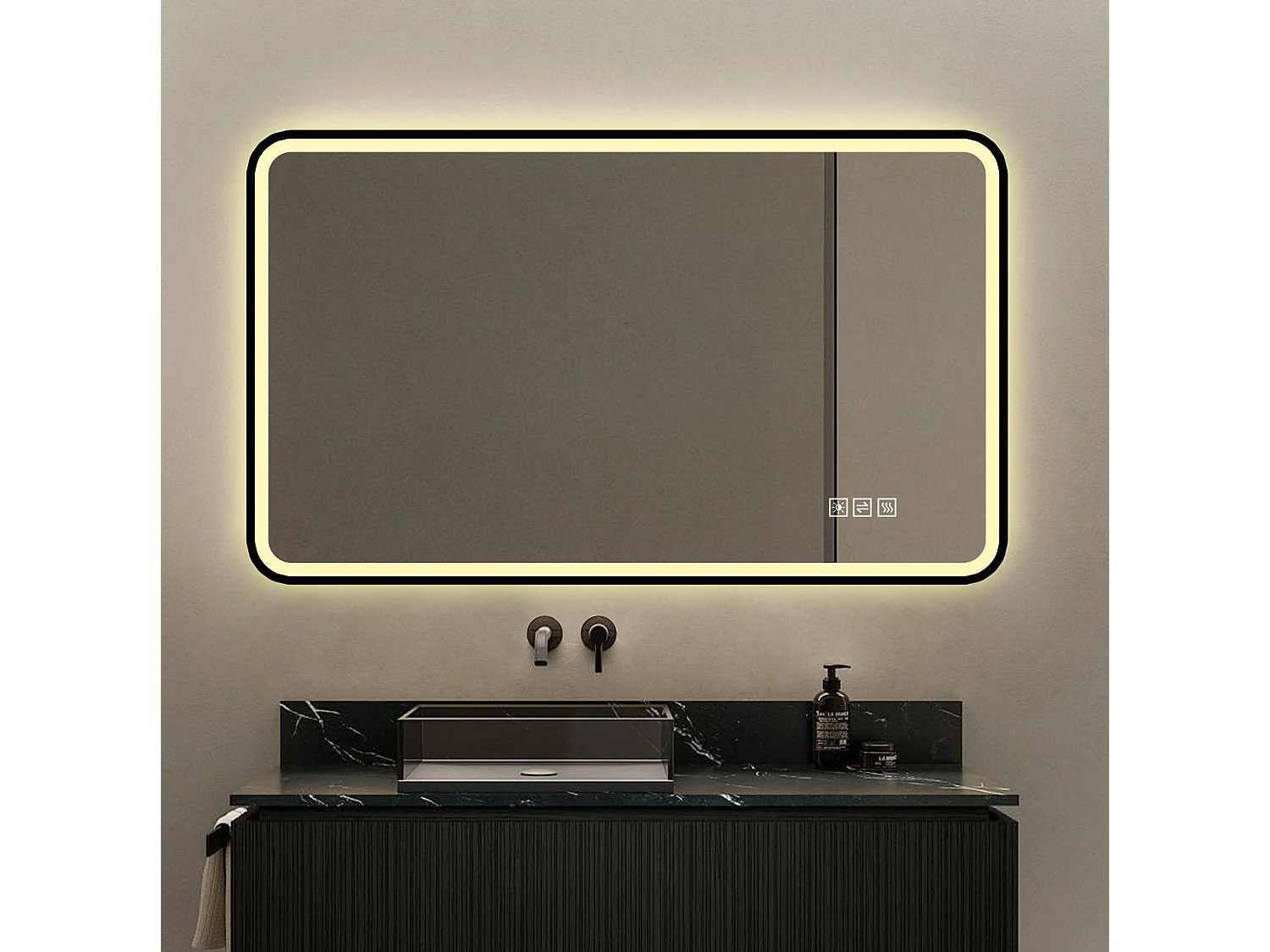 Miroir de salle de bain LED 60 × 100 cm avec cadre en aluminium noir - Antibuée et 3 teintes d'éclairage