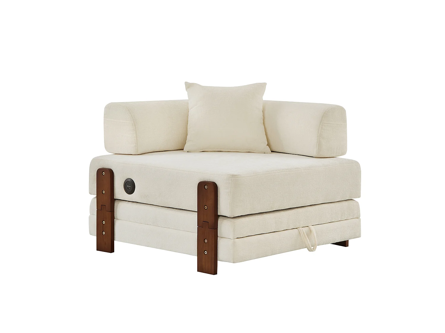 Canapé convertible pliant 2-en-1 avec USB, Type-C et rangement - Tissu beige
