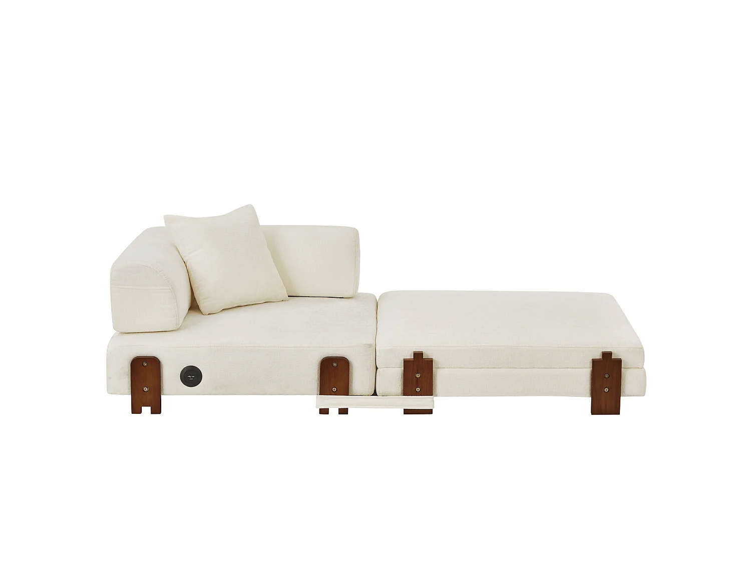 Canapé convertible pliant 2-en-1 avec USB, Type-C et rangement - Tissu beige