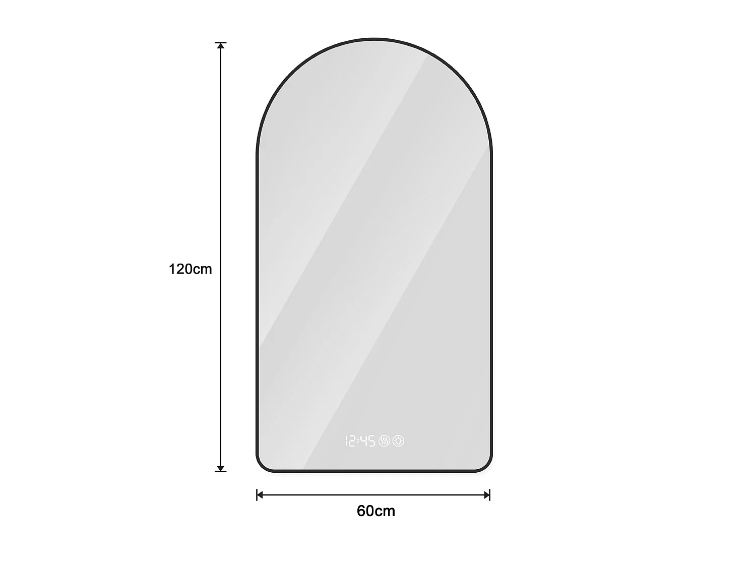 Miroir de salle de bain LED arqué 60 x 120 cm - Antibuée, intensité variable - Cadre noir
