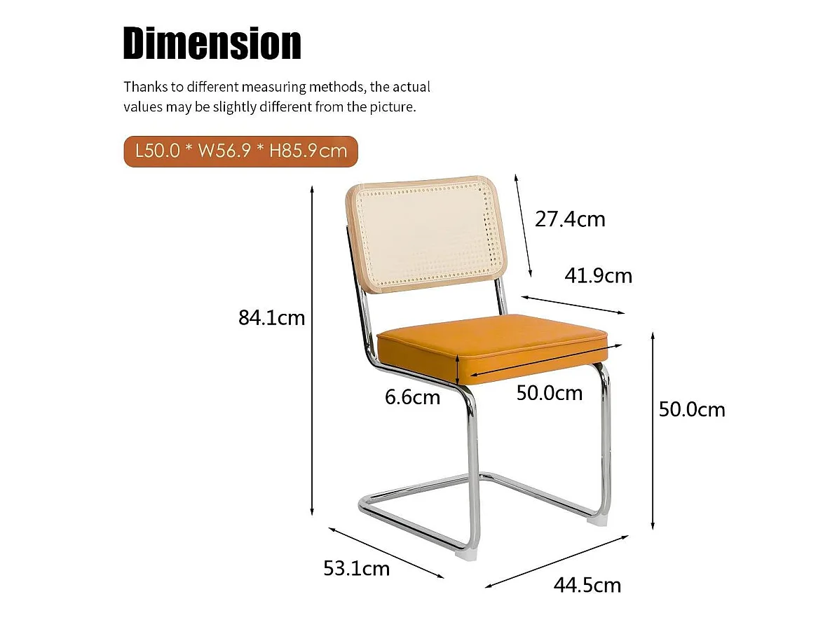 Lot de 4 chaises avec pieds chromés - Velours et rotin - Couleur orange