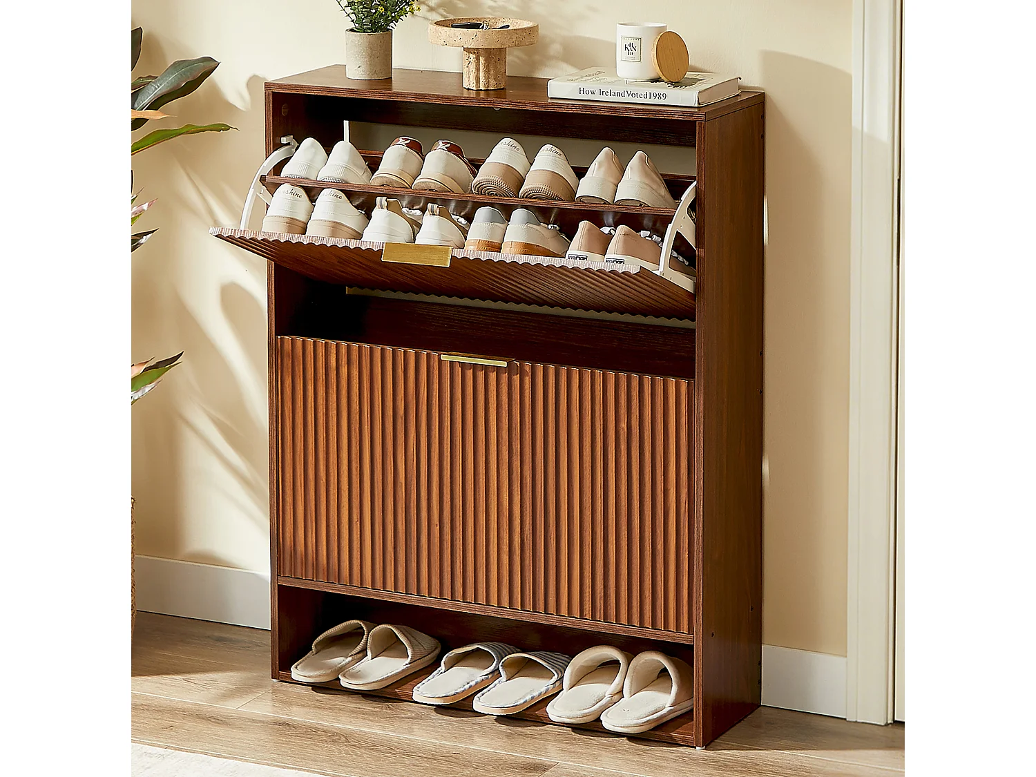 Meuble à chaussures 80x24x102 cm avec 2 abattants - Marron