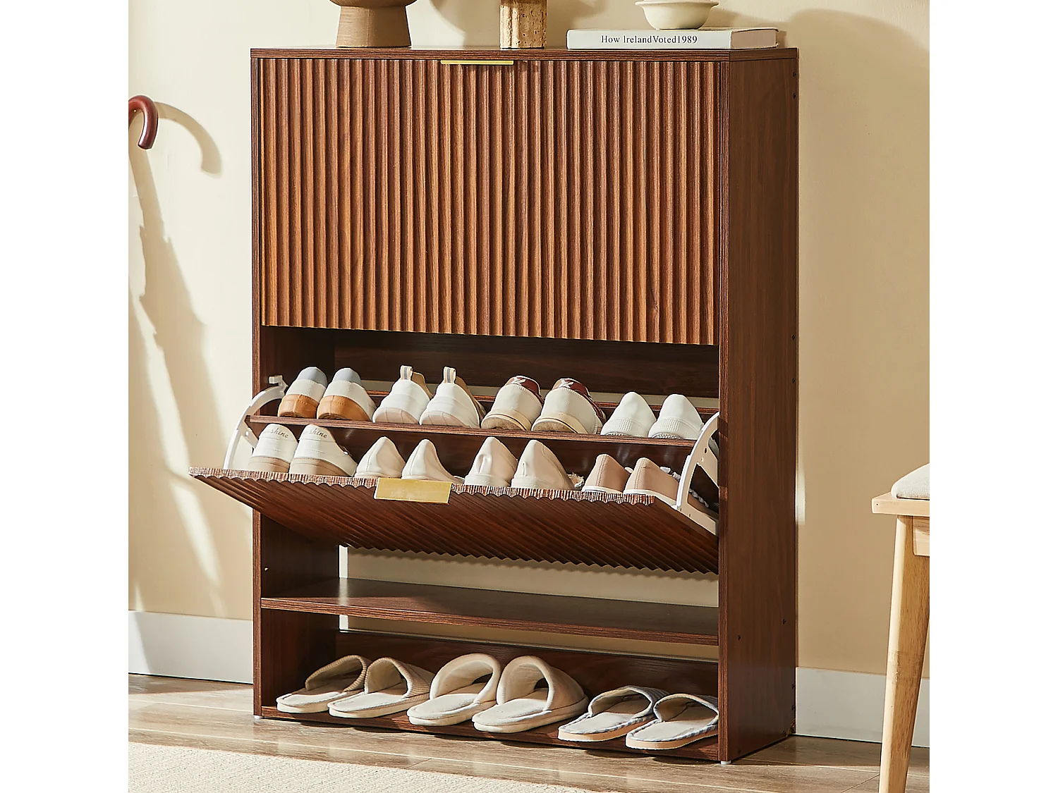Meuble à chaussures 80x24x102 cm avec 2 abattants - Marron