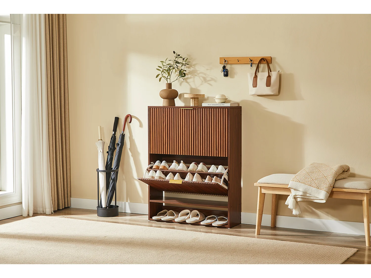 Meuble à chaussures 80x24x102 cm avec 2 abattants - Marron