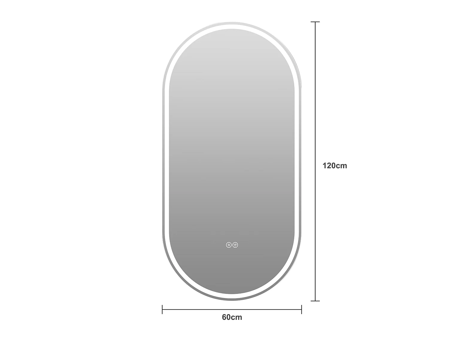 Miroir de salle de bain ovale 60 x 120 cm, avec écran tactile et fonction antibuée