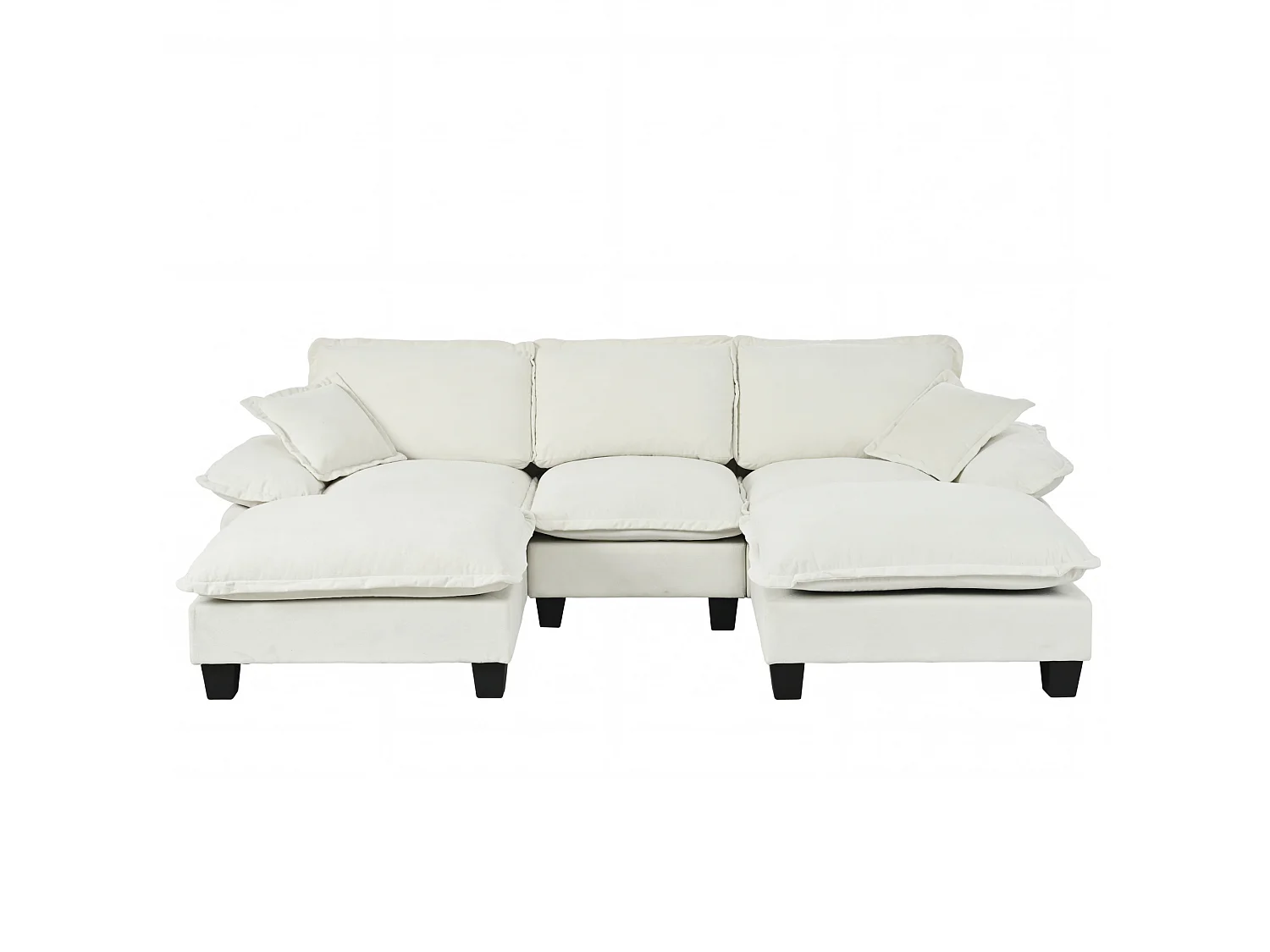 3-sits modulär chenillehörnsoffa med 2 fotpallar - Beige