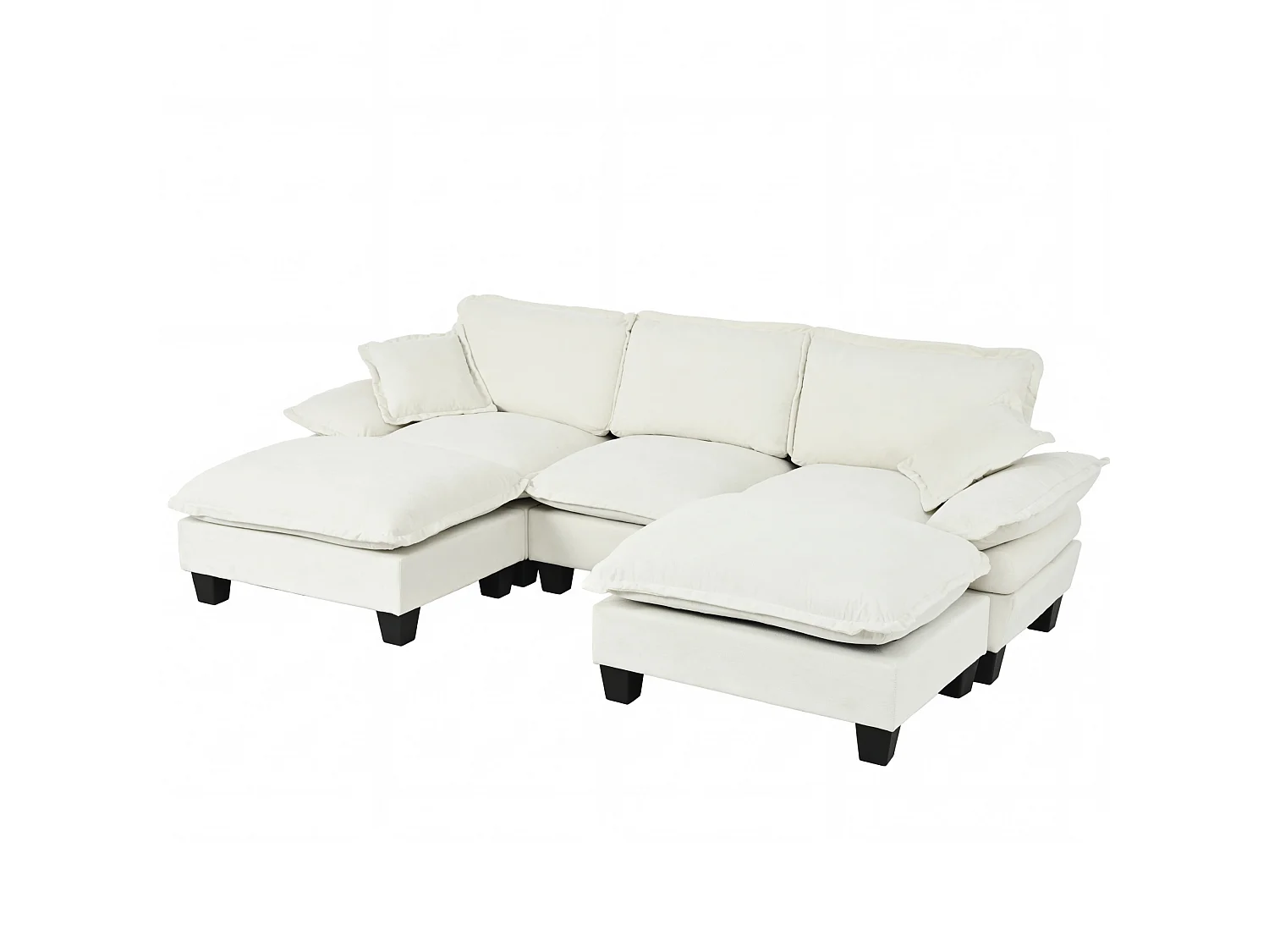 3-sits modulär chenillehörnsoffa med 2 fotpallar - Beige