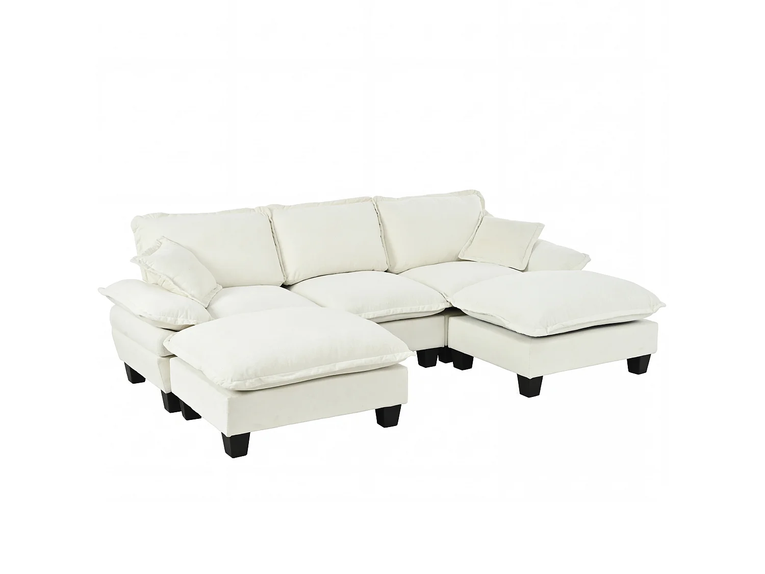 3-sits modulär chenillehörnsoffa med 2 fotpallar - Beige