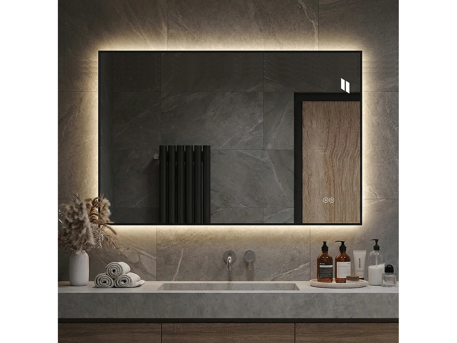 Miroir de salle de bain LED 50 x 70 cm avec cadre en aluminium, antibuée, 3 couleurs d'éclairage
