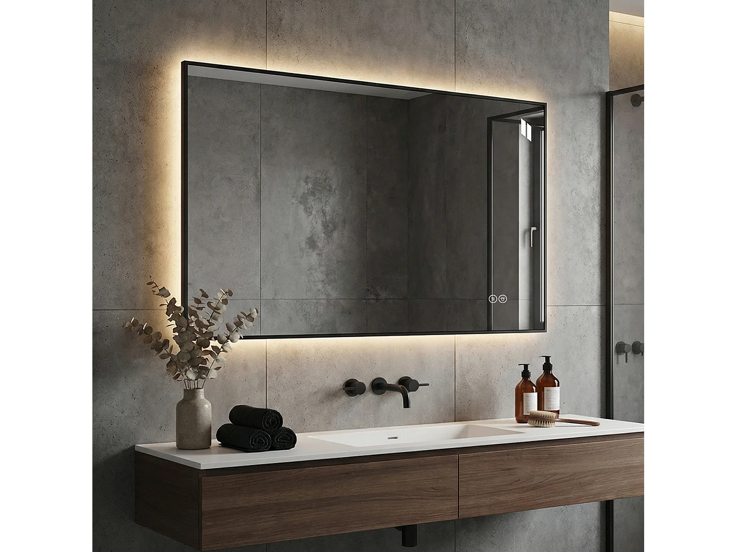 Miroir de salle de bain LED 50 x 70 cm avec cadre en aluminium, antibuée, 3 couleurs d'éclairage