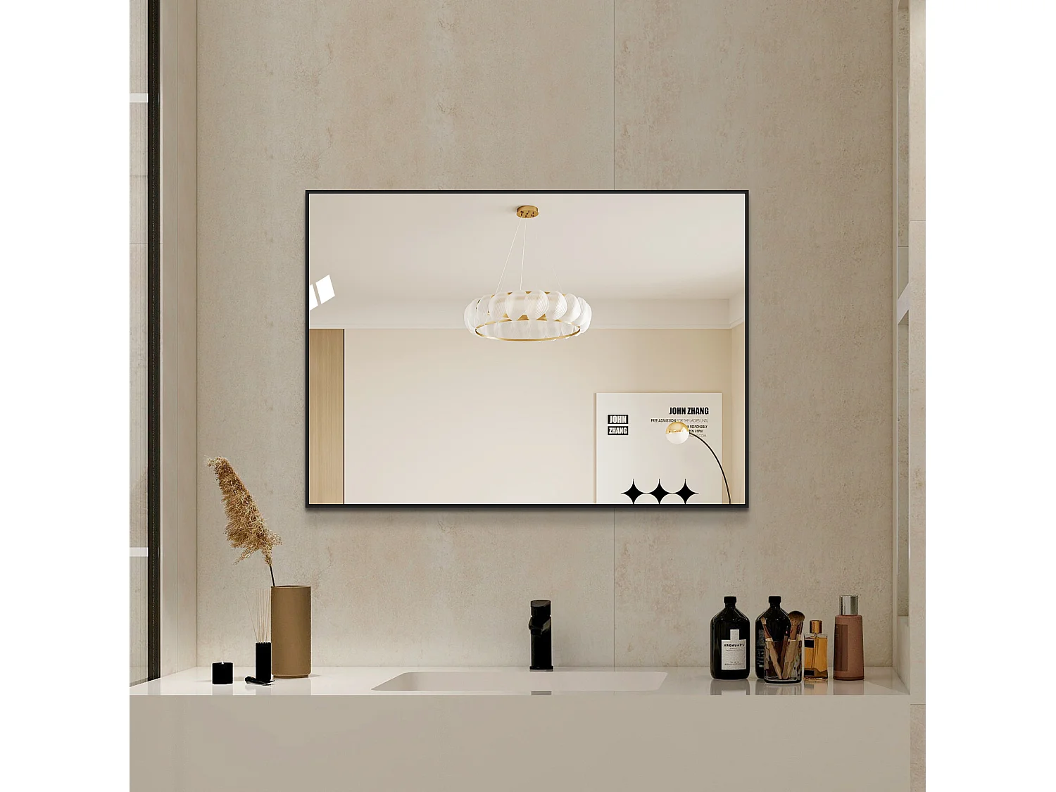 Badkamerspiegel van 50 x 70 cm met zwart aluminium frame – Voor badkamer, hal en kleedkamer