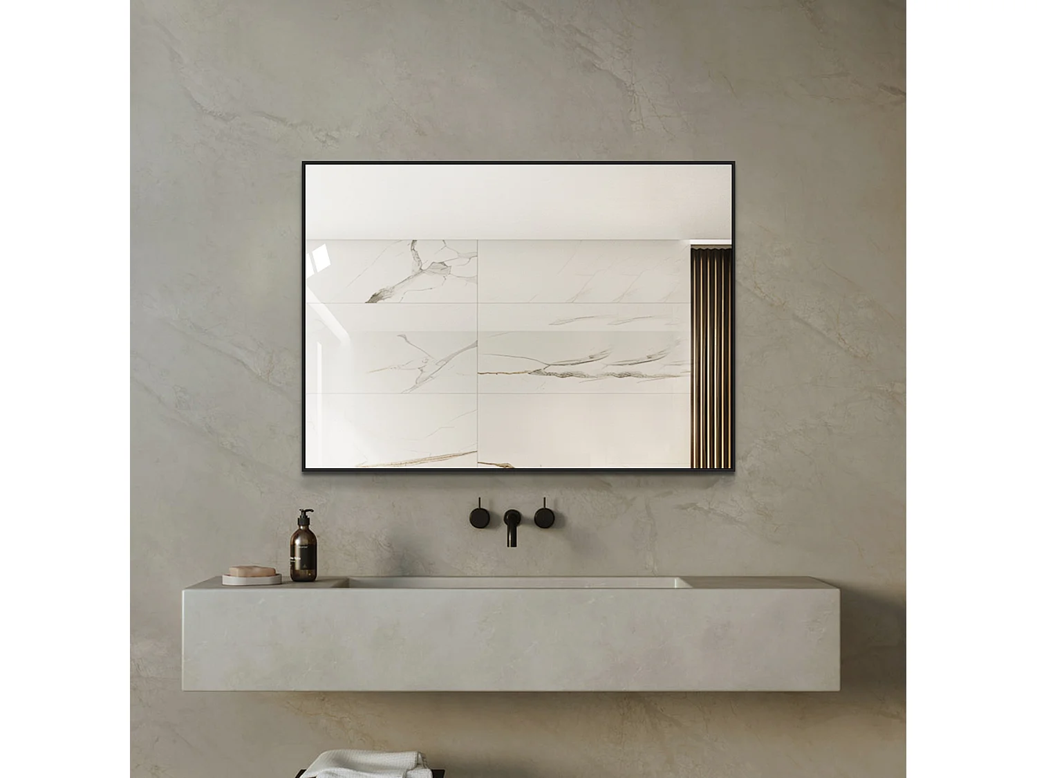 Badkamerspiegel van 50 x 70 cm met zwart aluminium frame – Voor badkamer, hal en kleedkamer