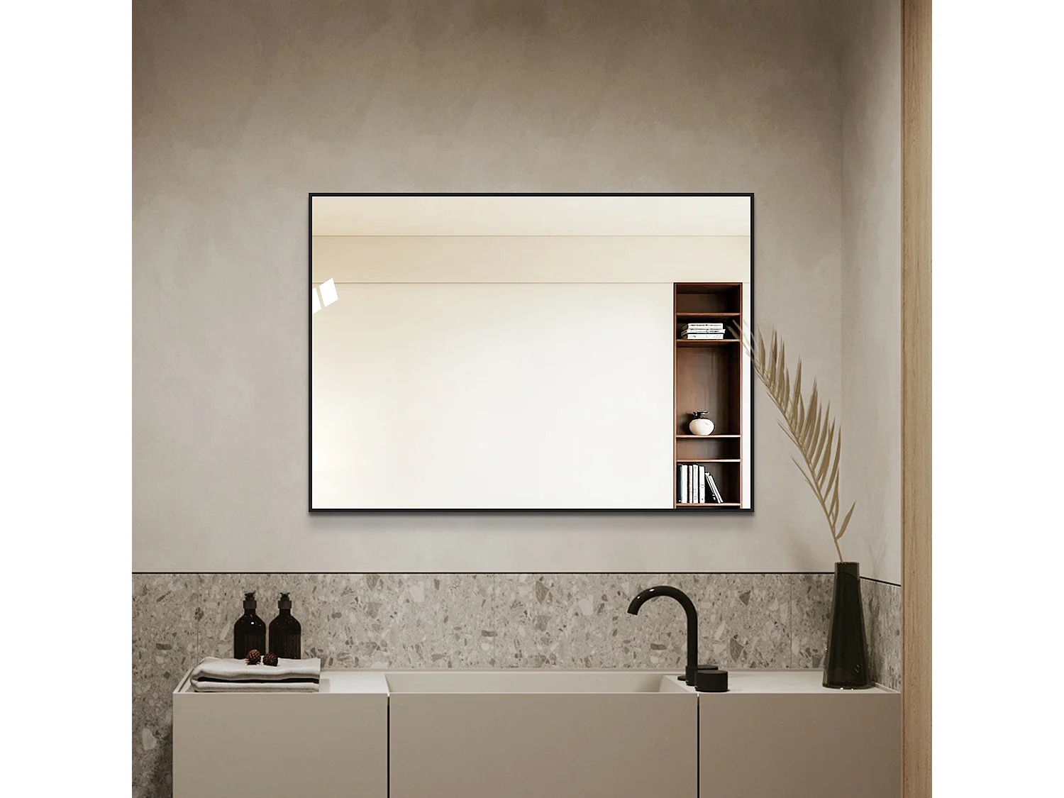 Badkamerspiegel van 50 x 70 cm met zwart aluminium frame – Voor badkamer, hal en kleedkamer