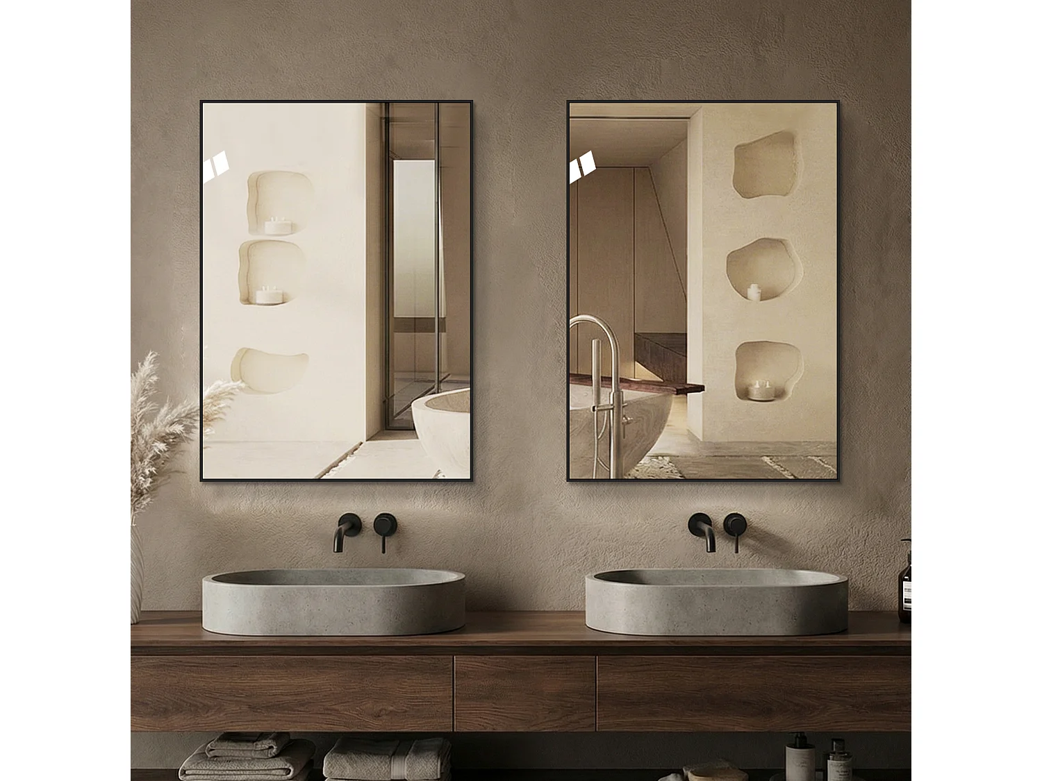 Badkamerspiegel van 50 x 70 cm met zwart aluminium frame – Voor badkamer, hal en kleedkamer