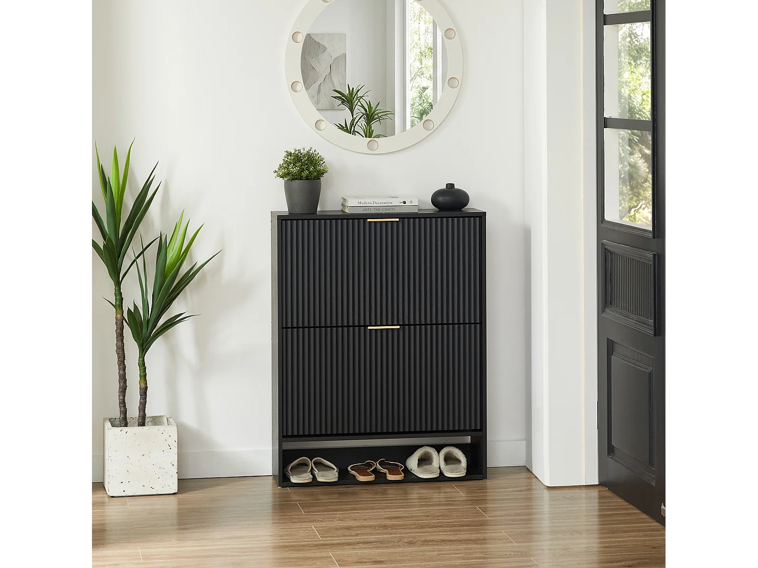 Meuble à chaussures 80x24x102 cm avec 2 abattants - Noir
