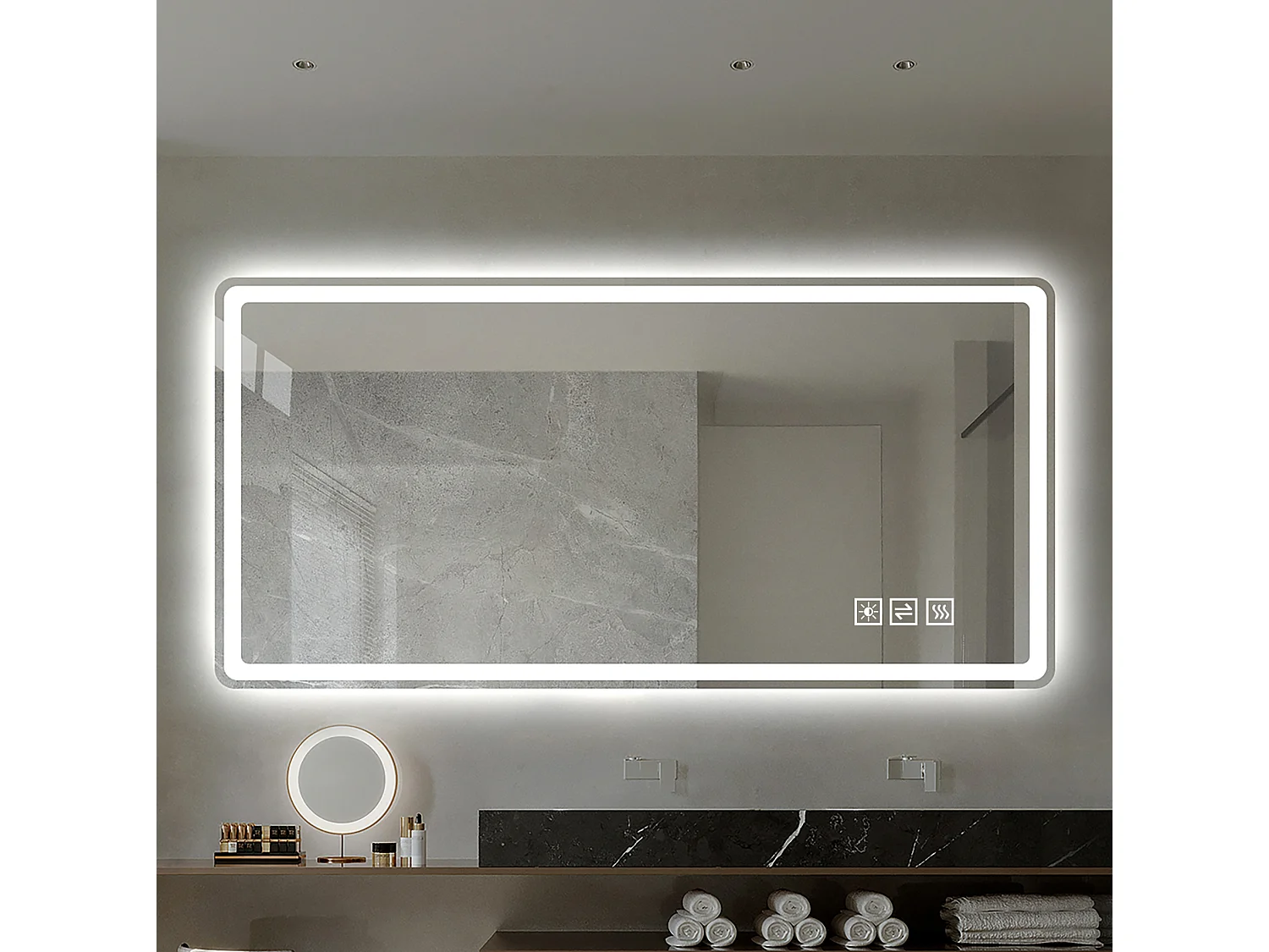 Miroir de salle de bain LED sans cadre 60 x 100 cm avec antibuée et 3 teintes d'éclairage