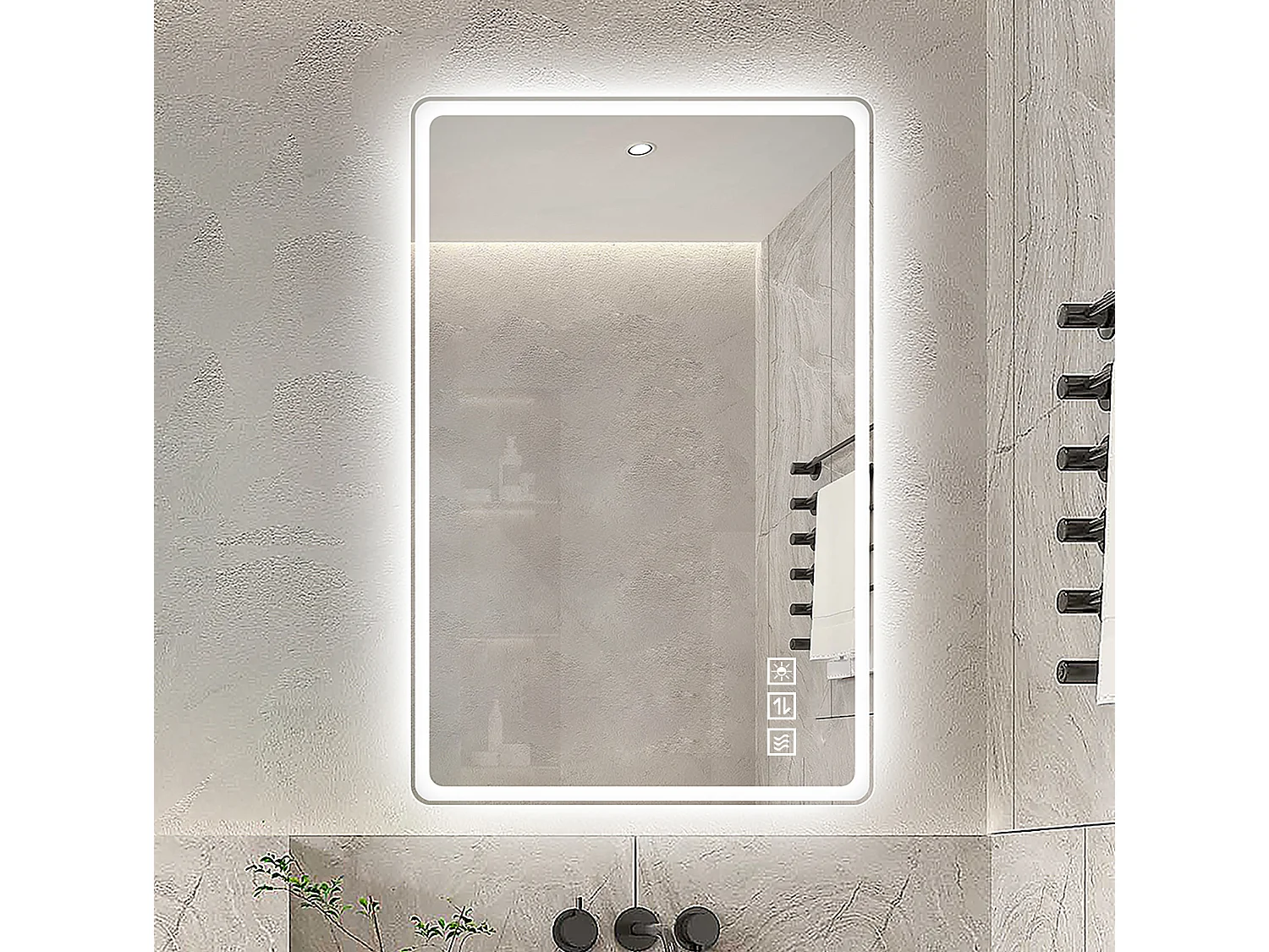 Miroir de salle de bain LED sans cadre 60 x 100 cm avec antibuée et 3 teintes d'éclairage