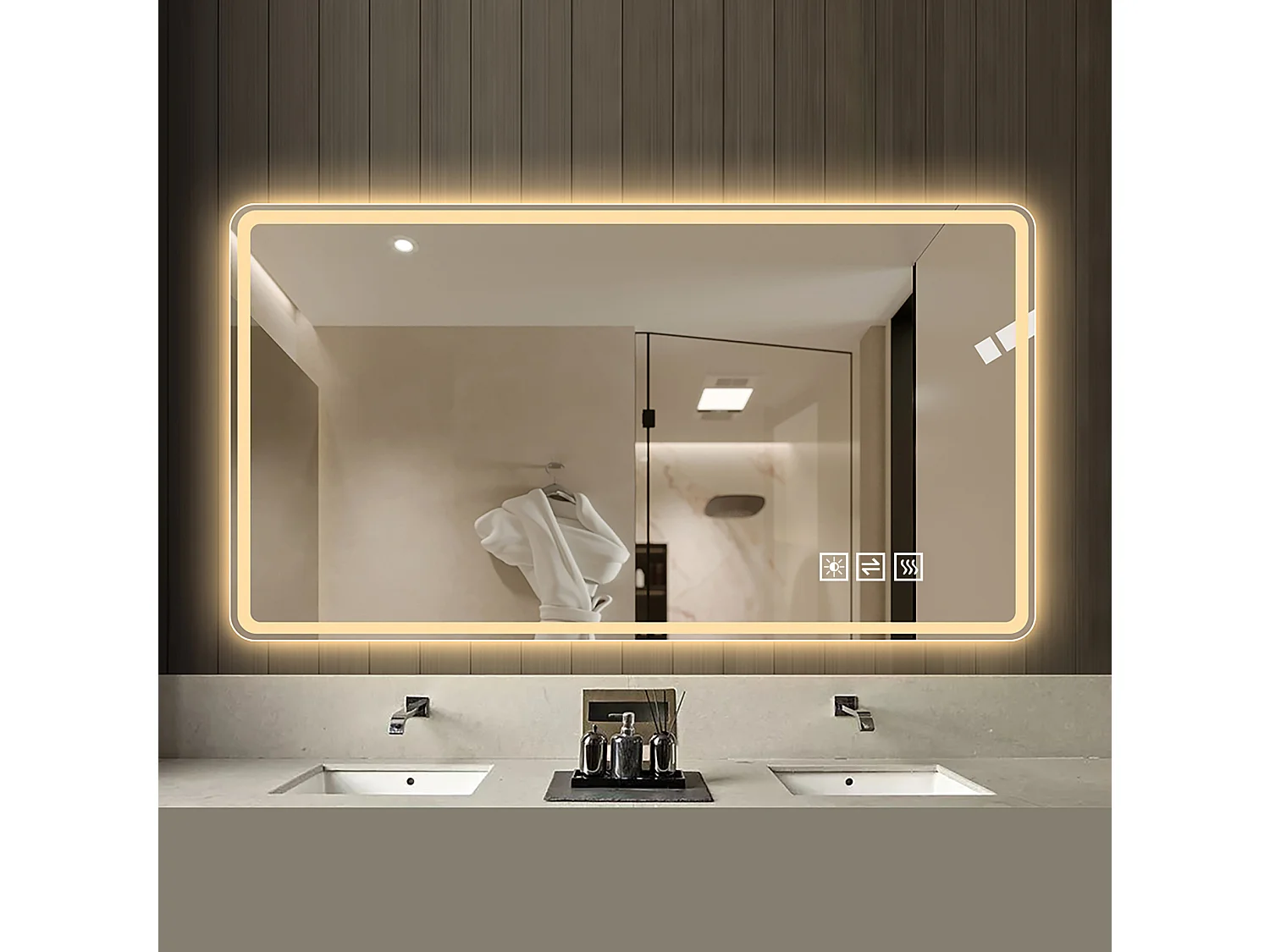 Miroir de salle de bain LED sans cadre 60 x 100 cm avec antibuée et 3 teintes d'éclairage