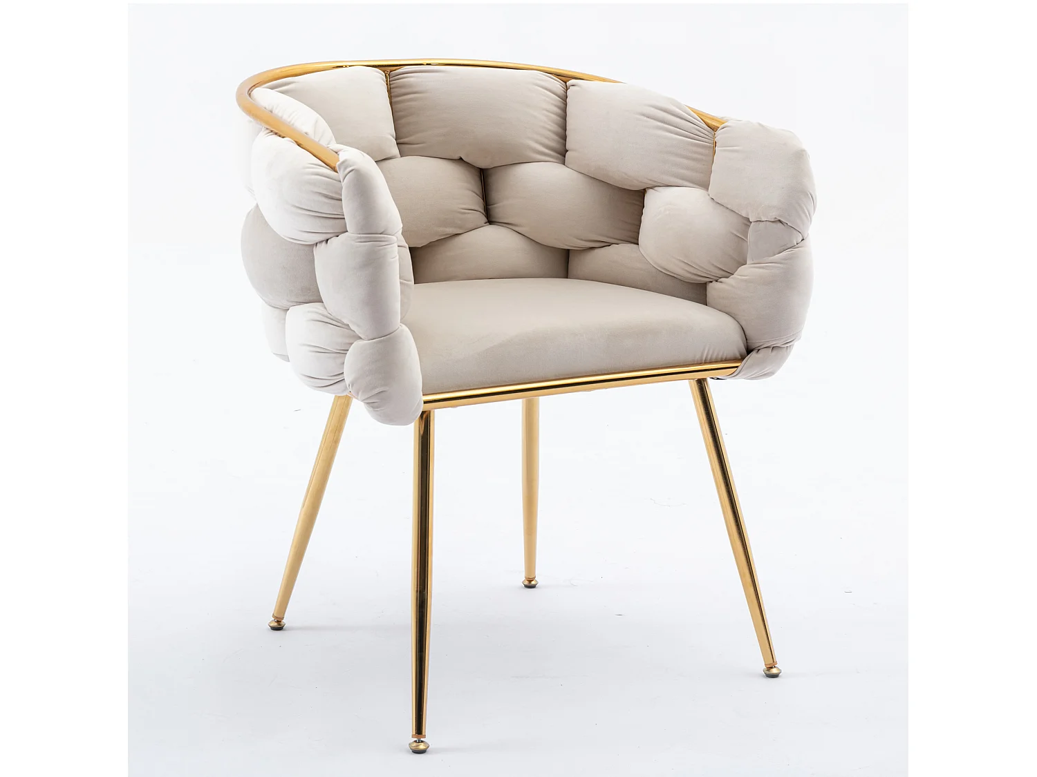Chaise en velours beige avec cadre en métal doré - Pour chambre, salon, salle à manger