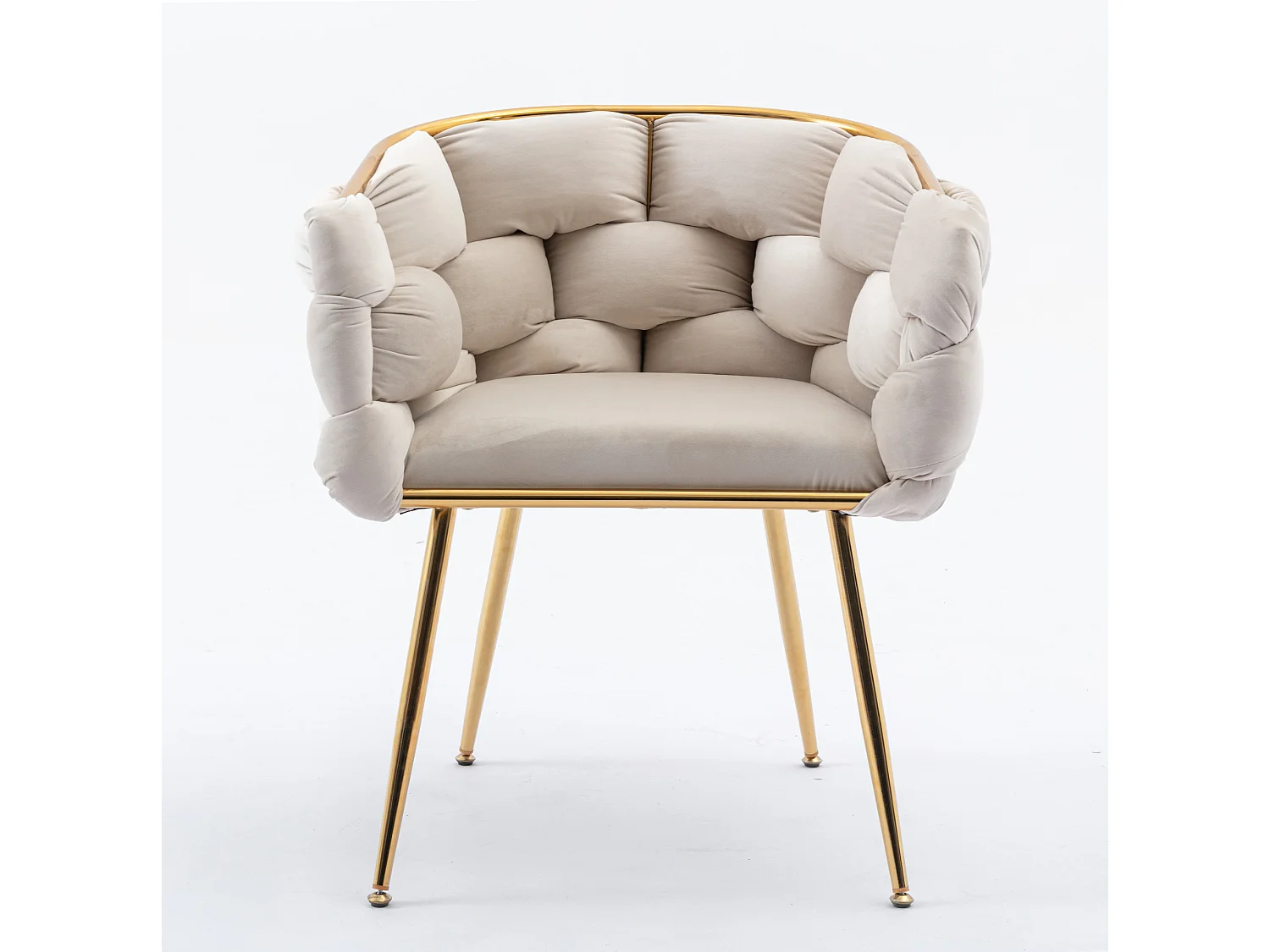 Chaise en velours beige avec cadre en métal doré - Pour chambre, salon, salle à manger