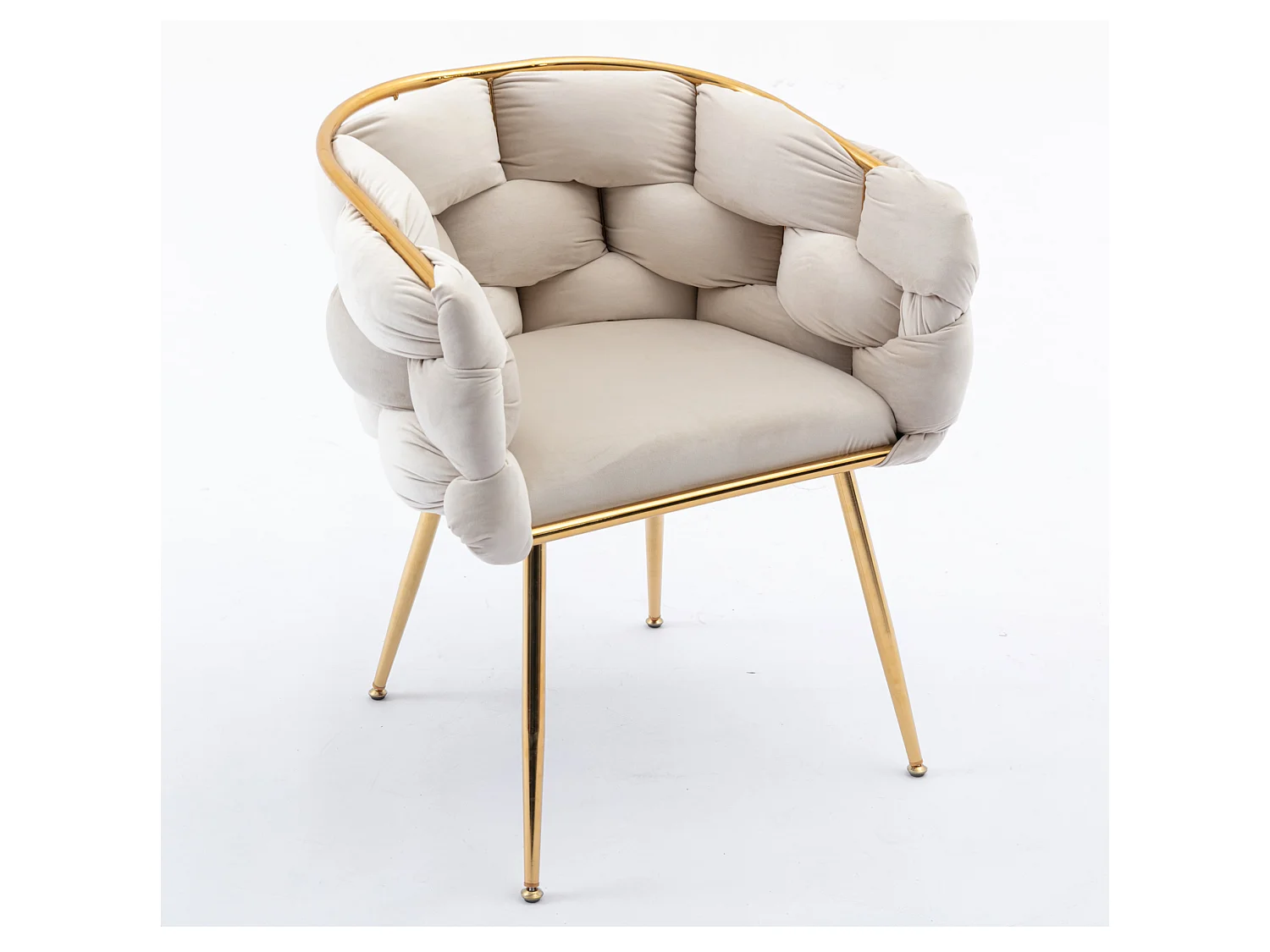Chaise en velours beige avec cadre en métal doré - Pour chambre, salon, salle à manger