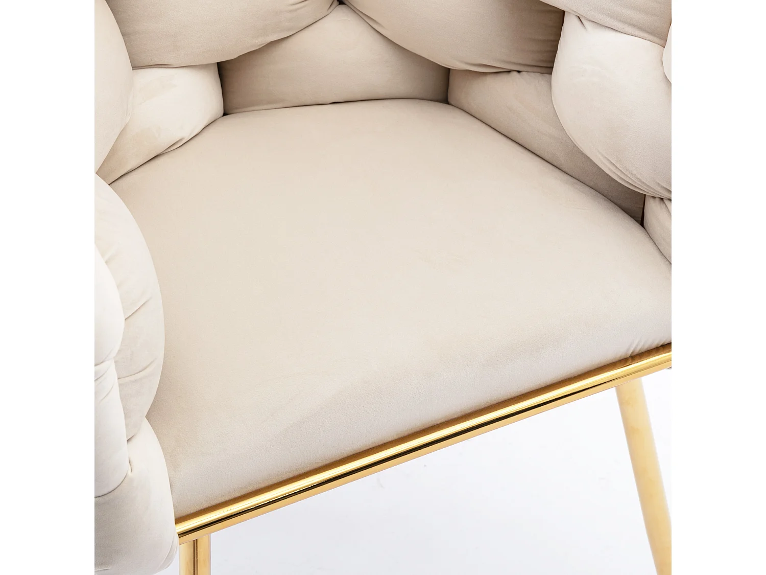 Chaise en velours beige avec cadre en métal doré - Pour chambre, salon, salle à manger