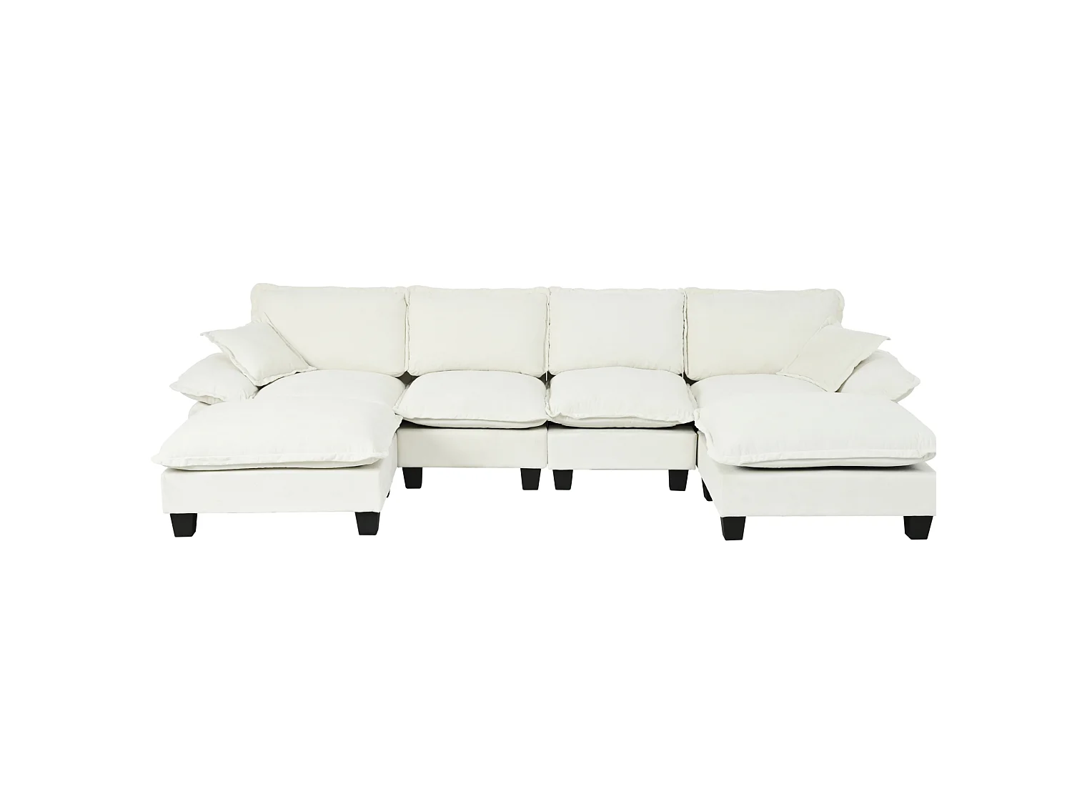 4-sits modulär chenillehörnsoffa med 2 fotpallar - Beige