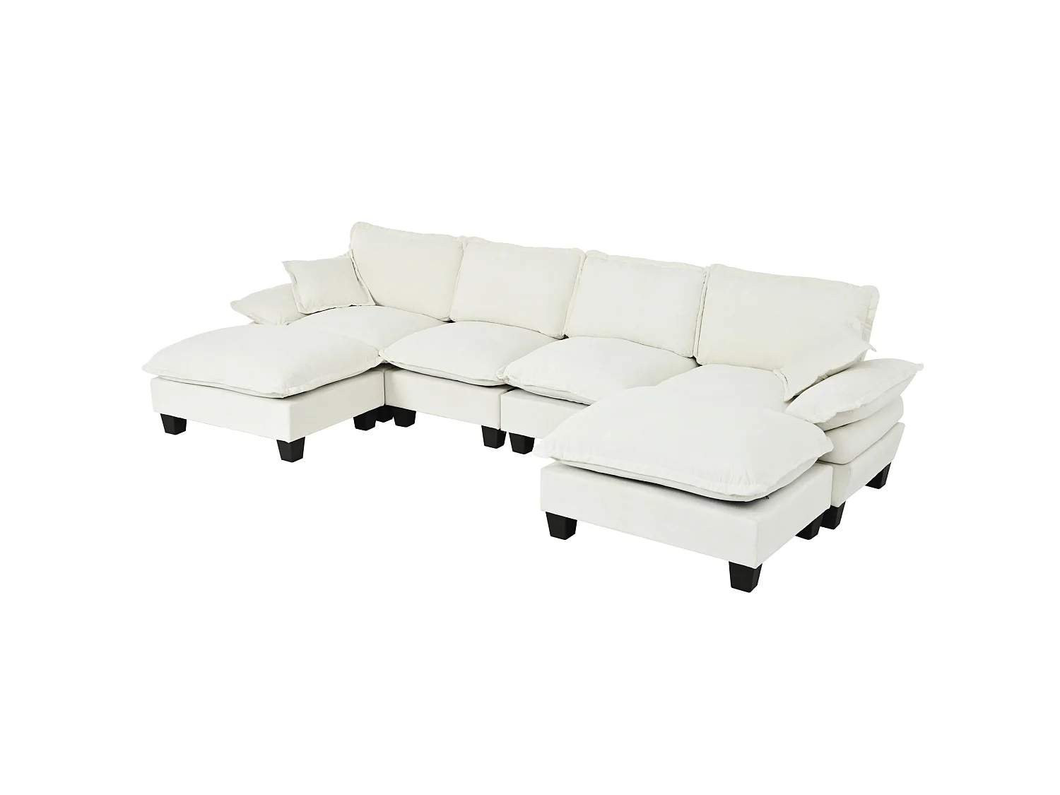 4-sits modulär chenillehörnsoffa med 2 fotpallar - Beige