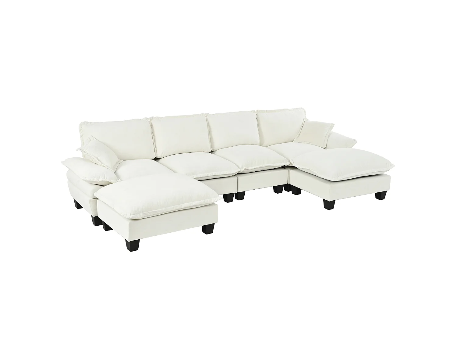 4-sits modulär chenillehörnsoffa med 2 fotpallar - Beige