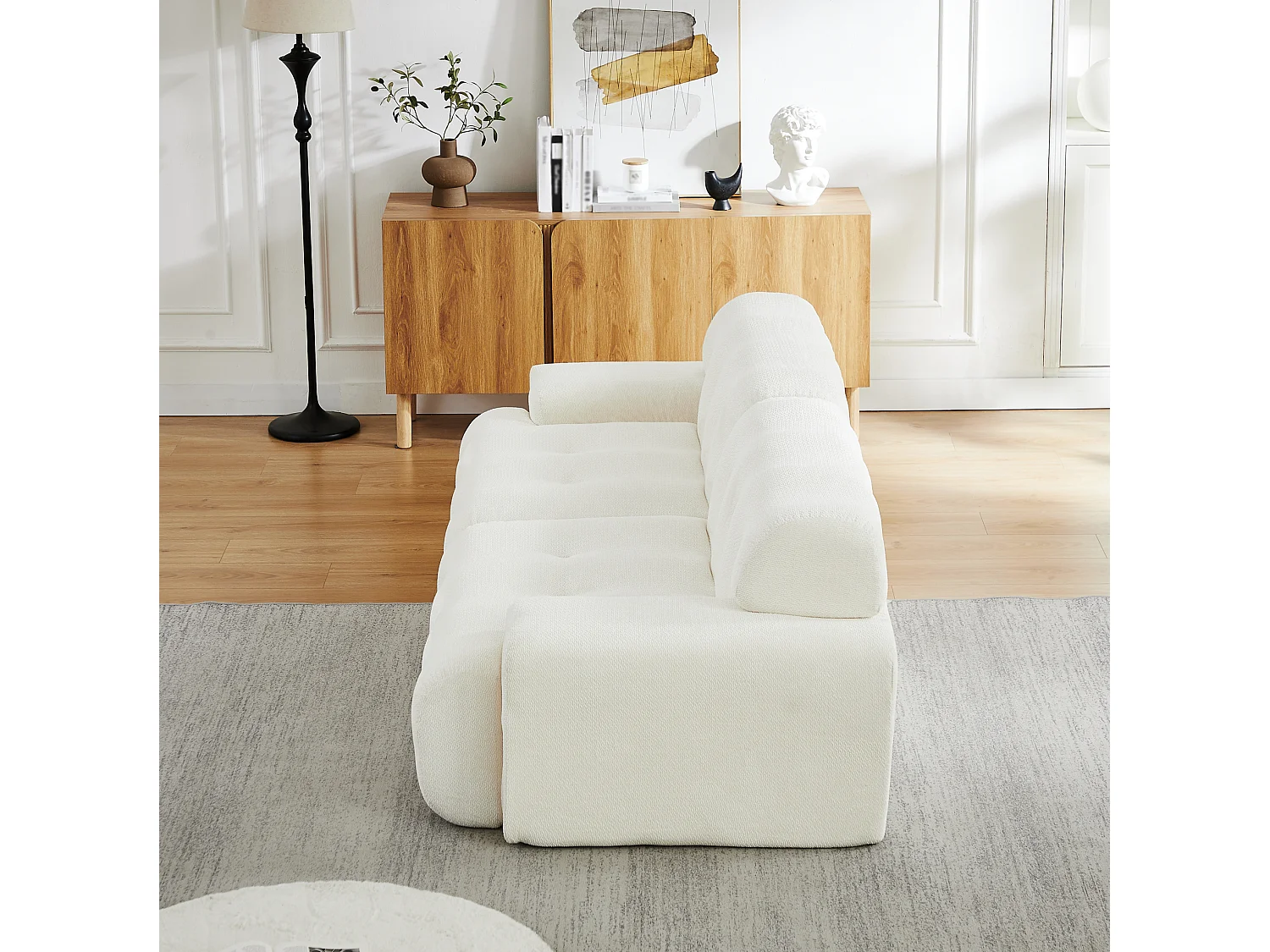 Modulär 2-sits komprimerad chenillesoffa - Knappdetaljer - Beige