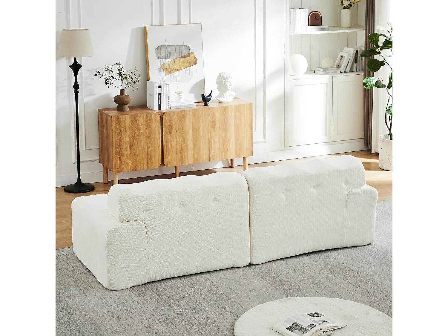 Modulär 2-sits komprimerad chenillesoffa - Knappdetaljer - Beige