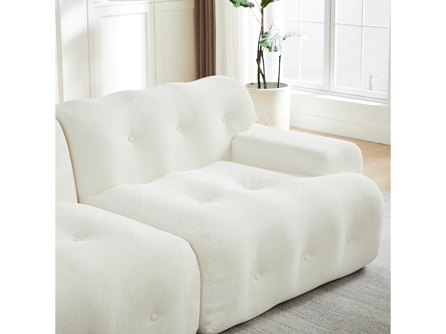 Modulär 2-sits komprimerad chenillesoffa - Knappdetaljer - Beige