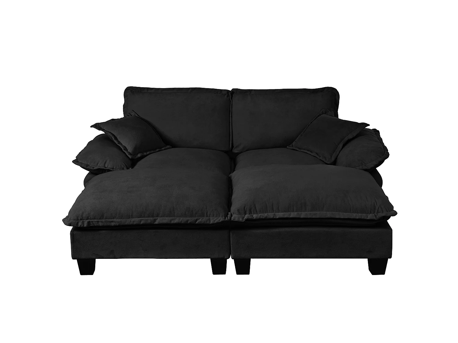 Svart chenille 2-sits modulsoffa med 2 puffar och 2 kuddar