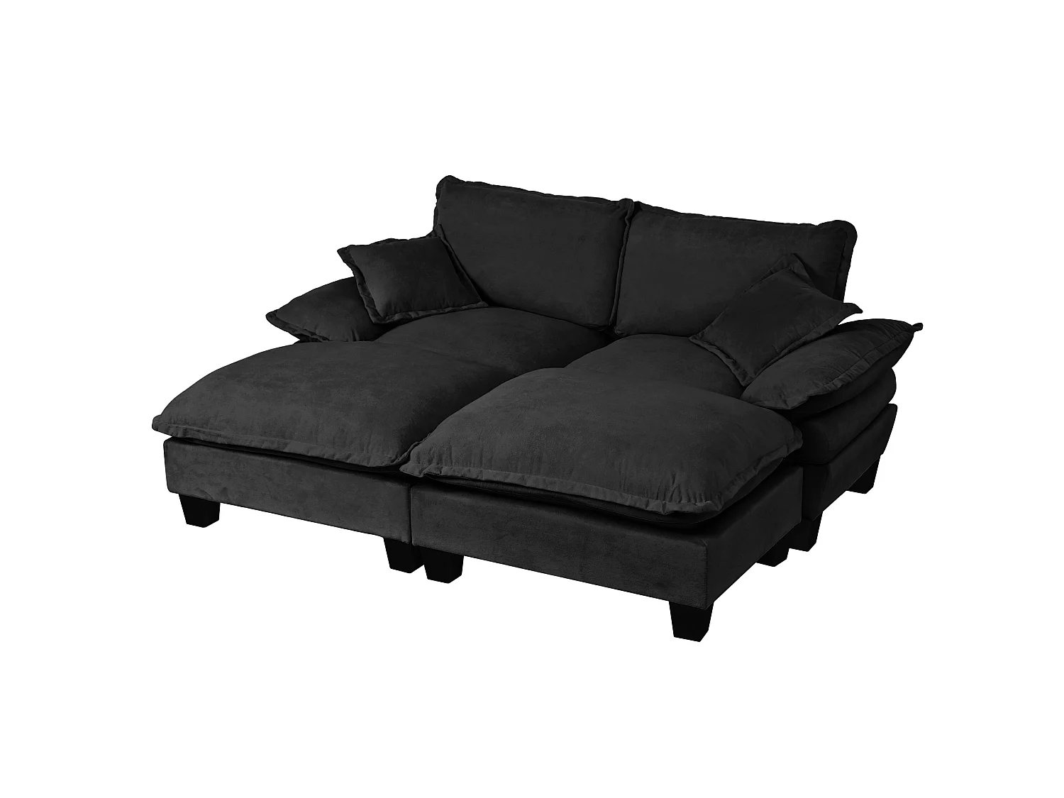 Svart chenille 2-sits modulsoffa med 2 puffar och 2 kuddar