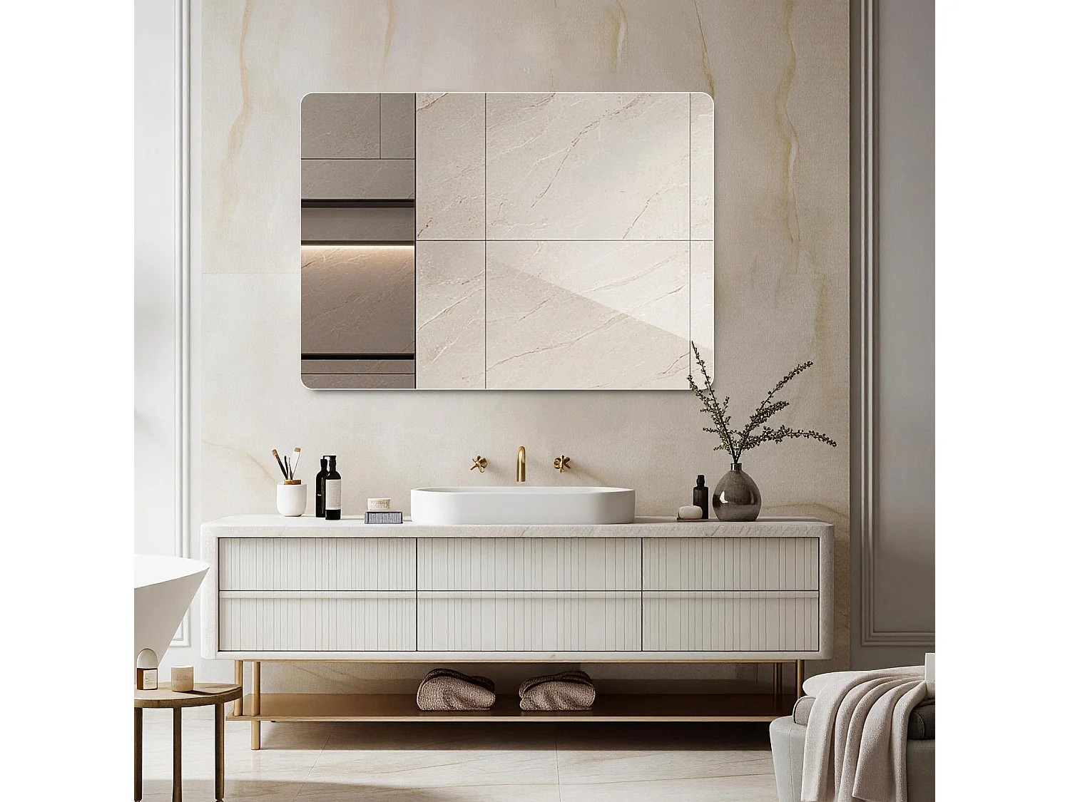 Wandspiegel van 60 x 80 cm zonder lijst – Badkamerspiegel met splintervrije veiligheidsfolie