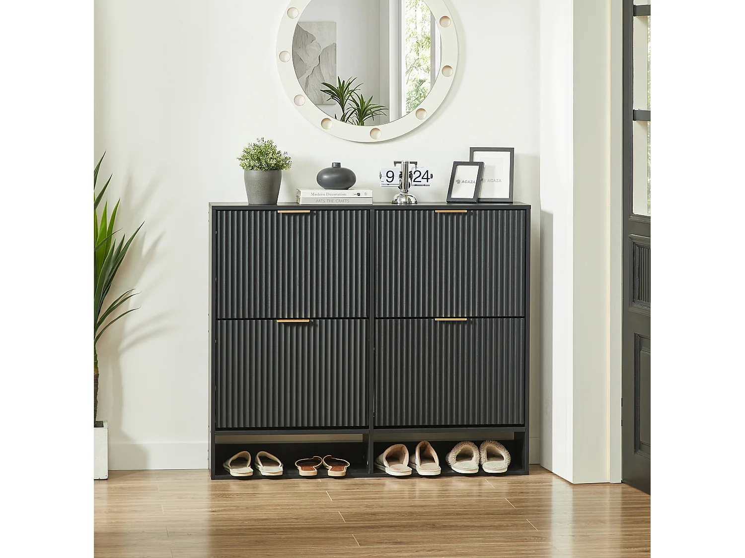 Meuble à chaussures 110.9x24.1x120 cm avec 4 abattants et étagères réglables - Noir