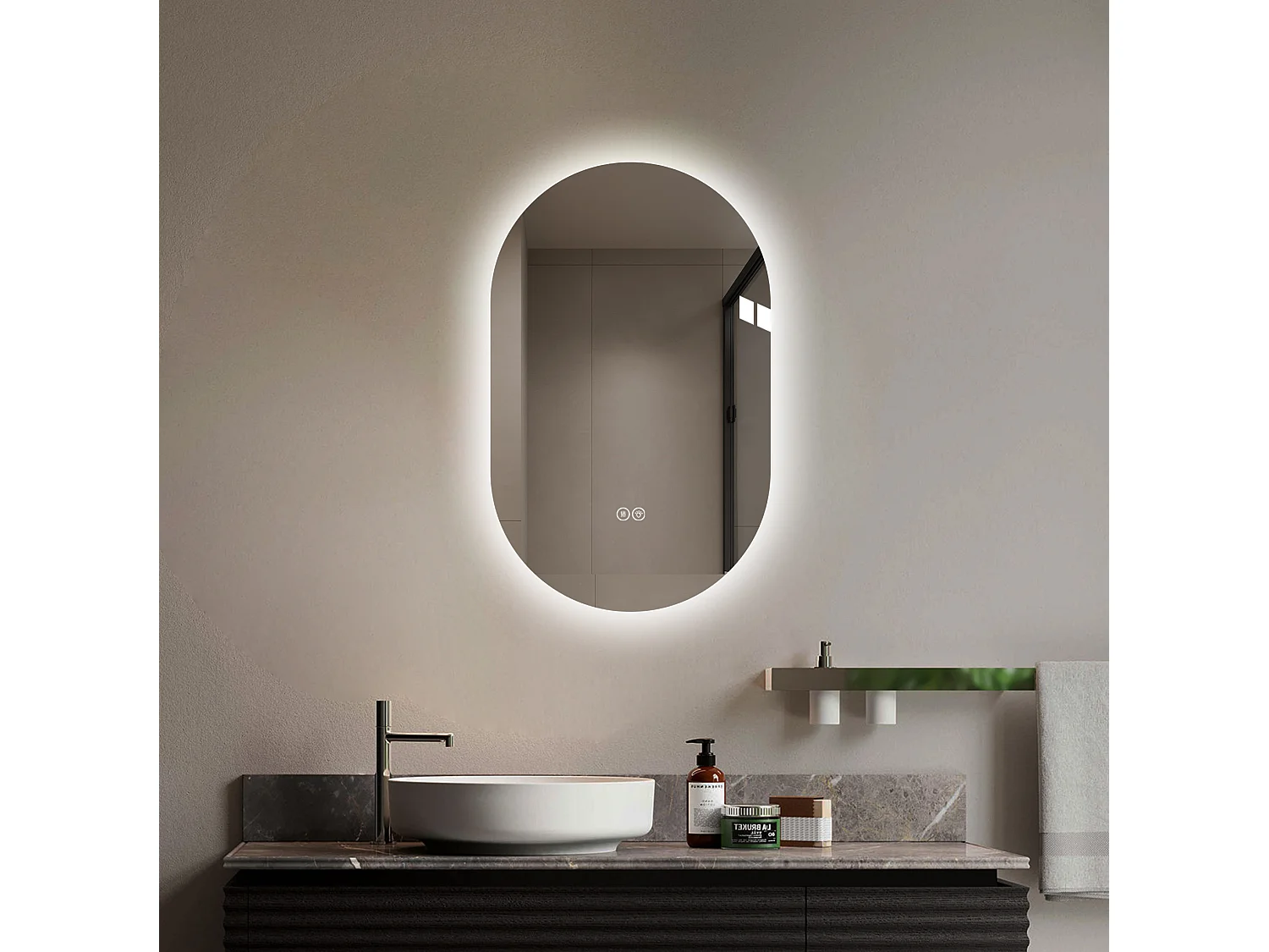 Miroir de salle de bain LED ovale 50 x 80 cm - Miroir sans cadre avec antibuée et variateur tactile