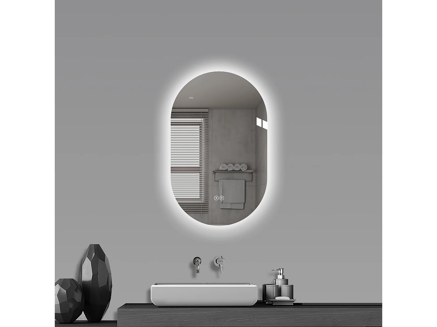 Miroir de salle de bain LED ovale 50 x 80 cm - Miroir sans cadre avec antibuée et variateur tactile