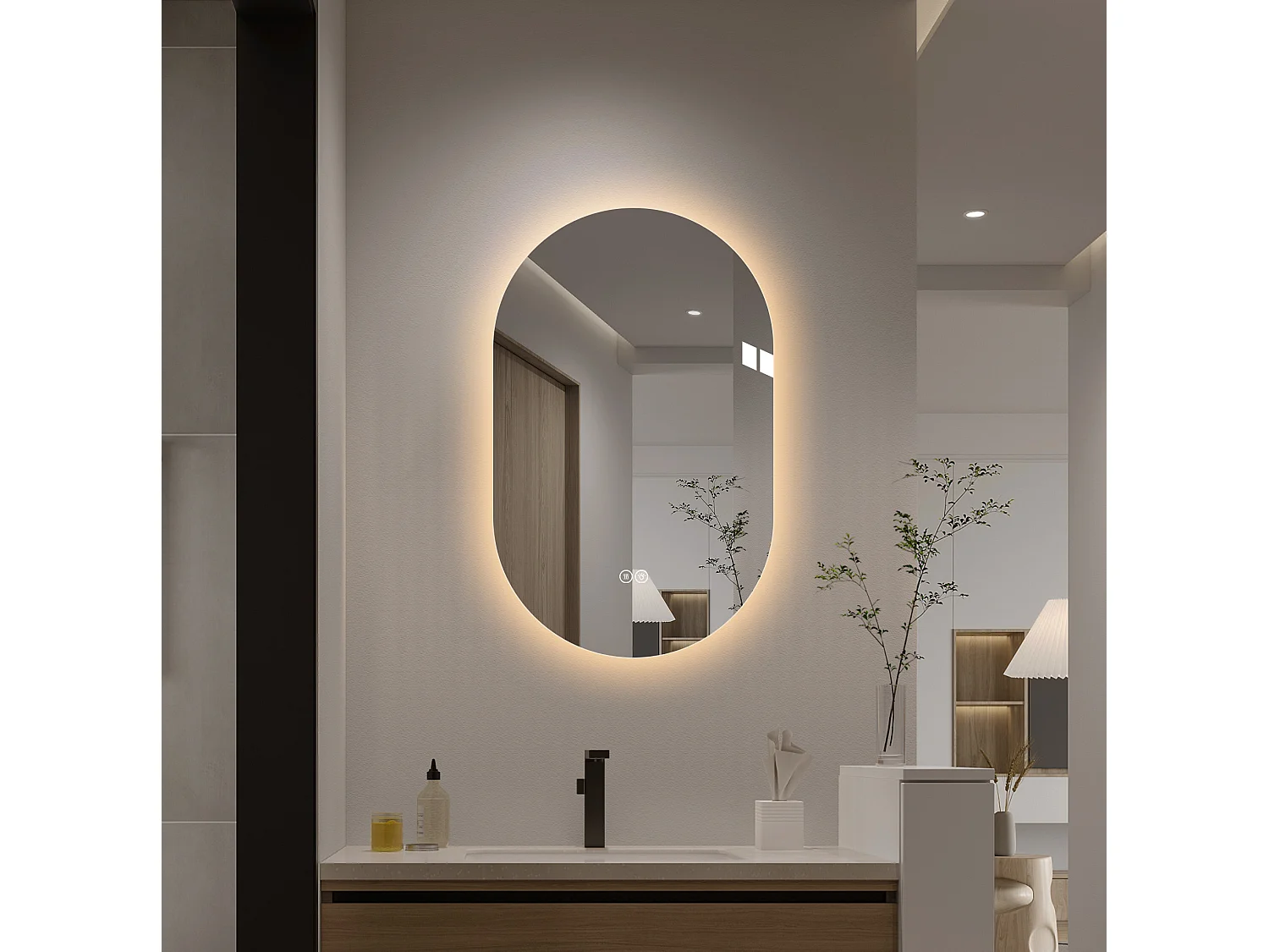 Miroir de salle de bain LED ovale 50 x 80 cm - Miroir sans cadre avec antibuée et variateur tactile