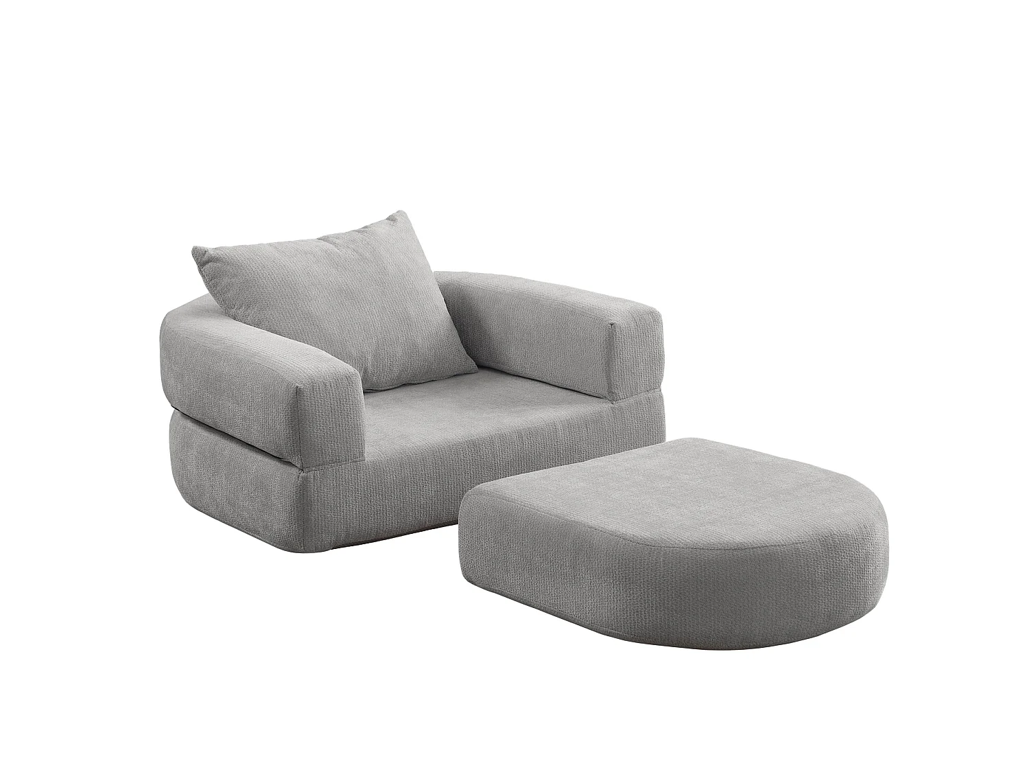Sillón convertible en chenilla gris claro - Estilo minimalista, no requiere montaje