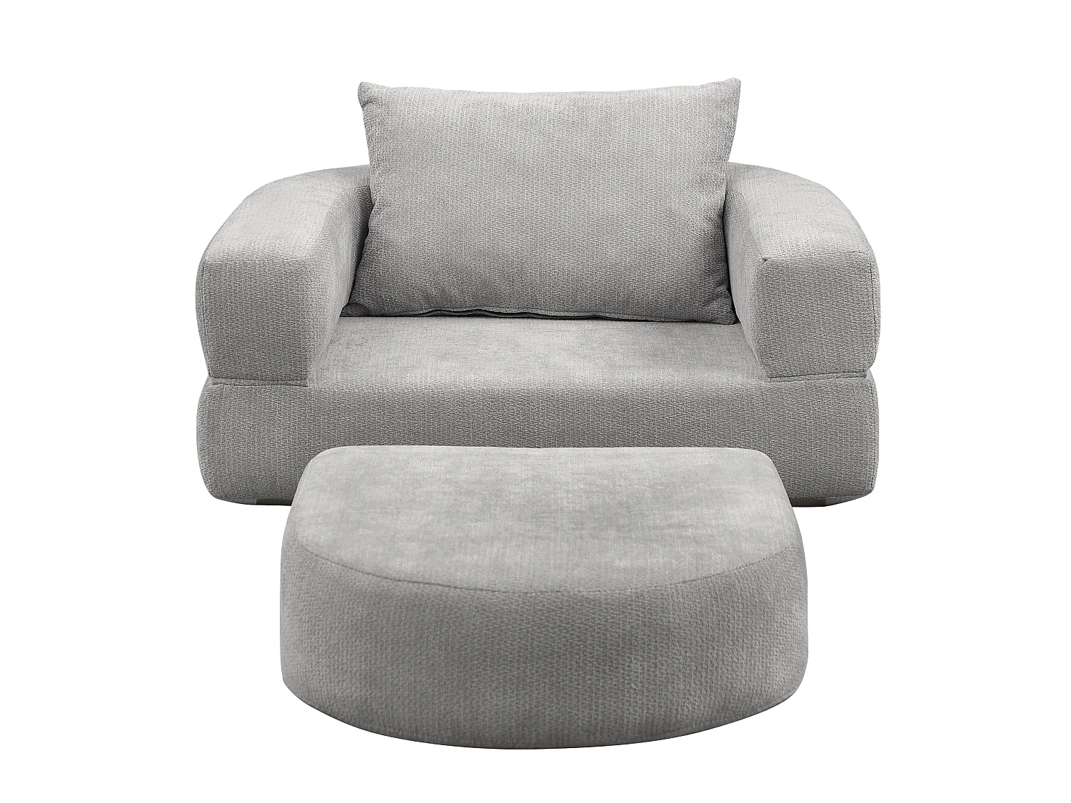 Sillón convertible en chenilla gris claro - Estilo minimalista, no requiere montaje