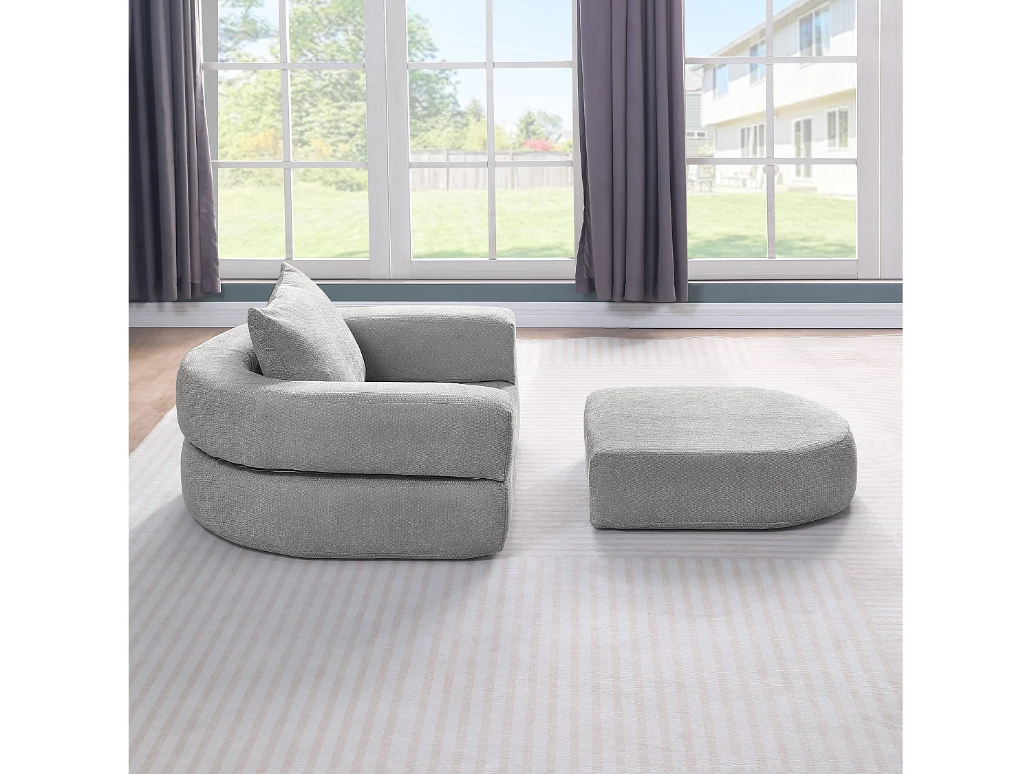 Sillón convertible en chenilla gris claro - Estilo minimalista, no requiere montaje