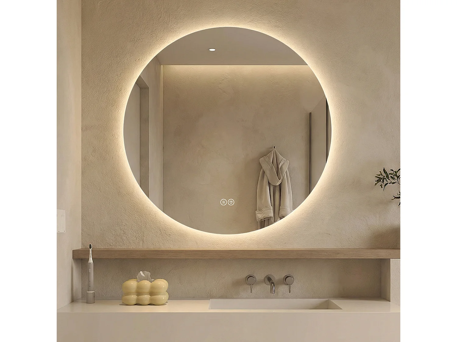 Miroir de salle de bain LED rond de 70 cm avec antibuée et 3 couleurs d'éclairage