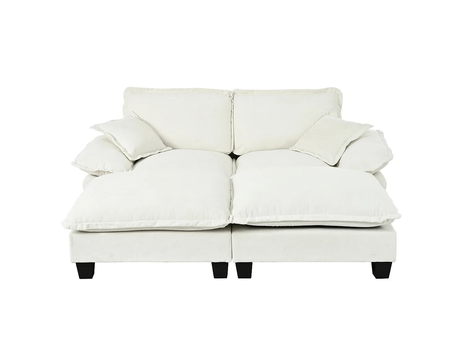 Beige chenille 2-sits modulsoffa med 2 puffar och 2 kuddar