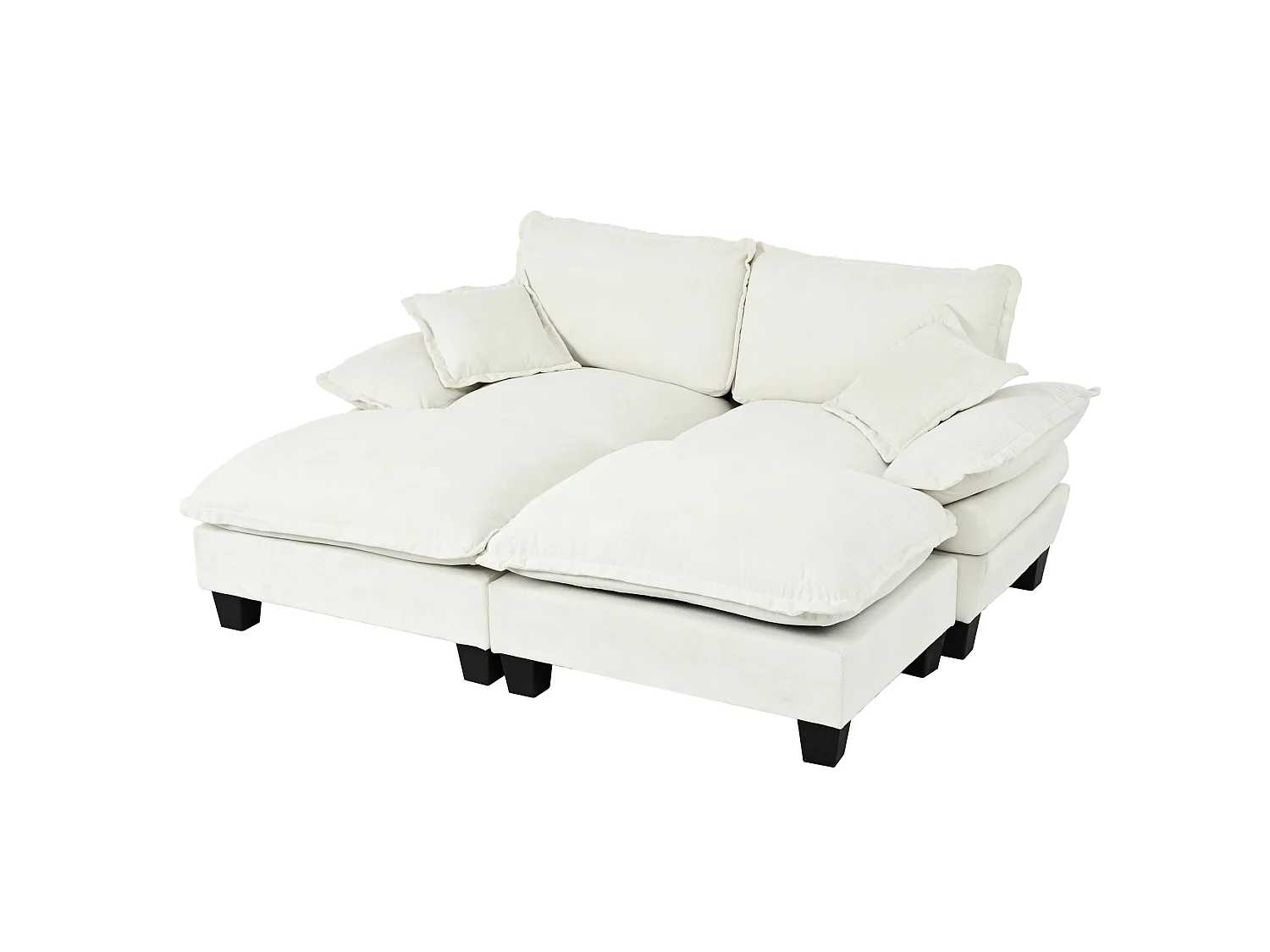 Beige chenille 2-sits modulsoffa med 2 puffar och 2 kuddar